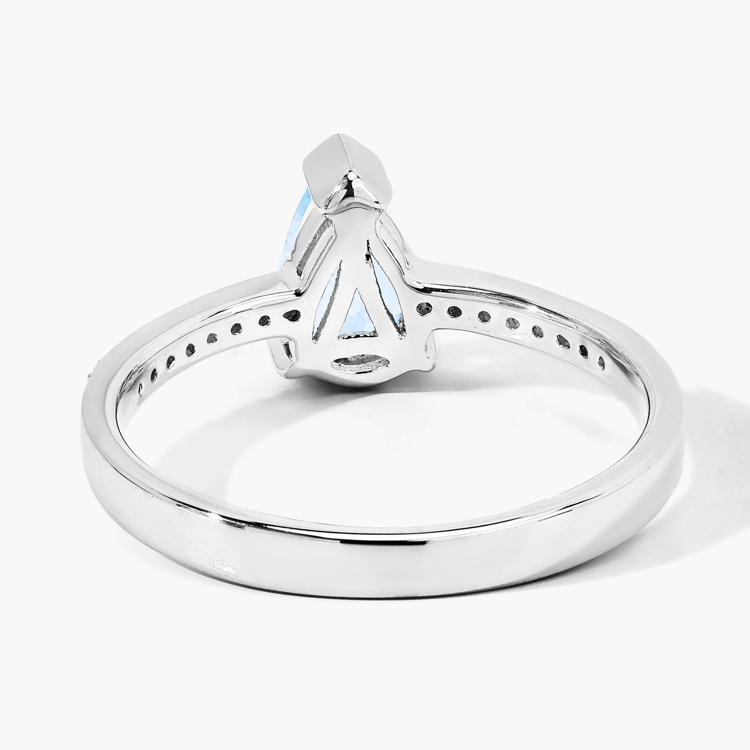 0.90 Ct Genuine Blue Aquamarine and Lab Diamond Sterling Silver Teardrop Ring
