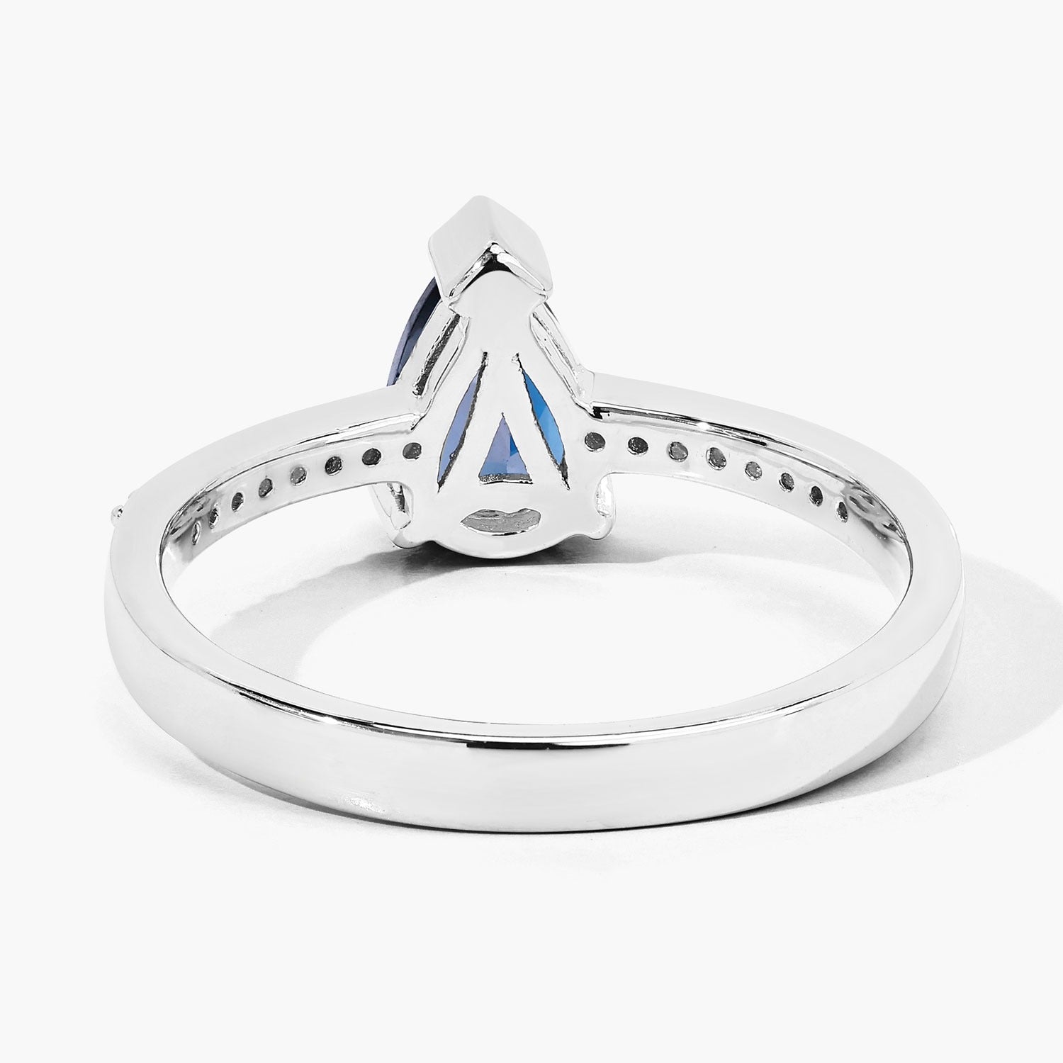 1 Ct Pear London Blue Topaz Lab Diamond V-Prong Silver Pave Bridge Ring