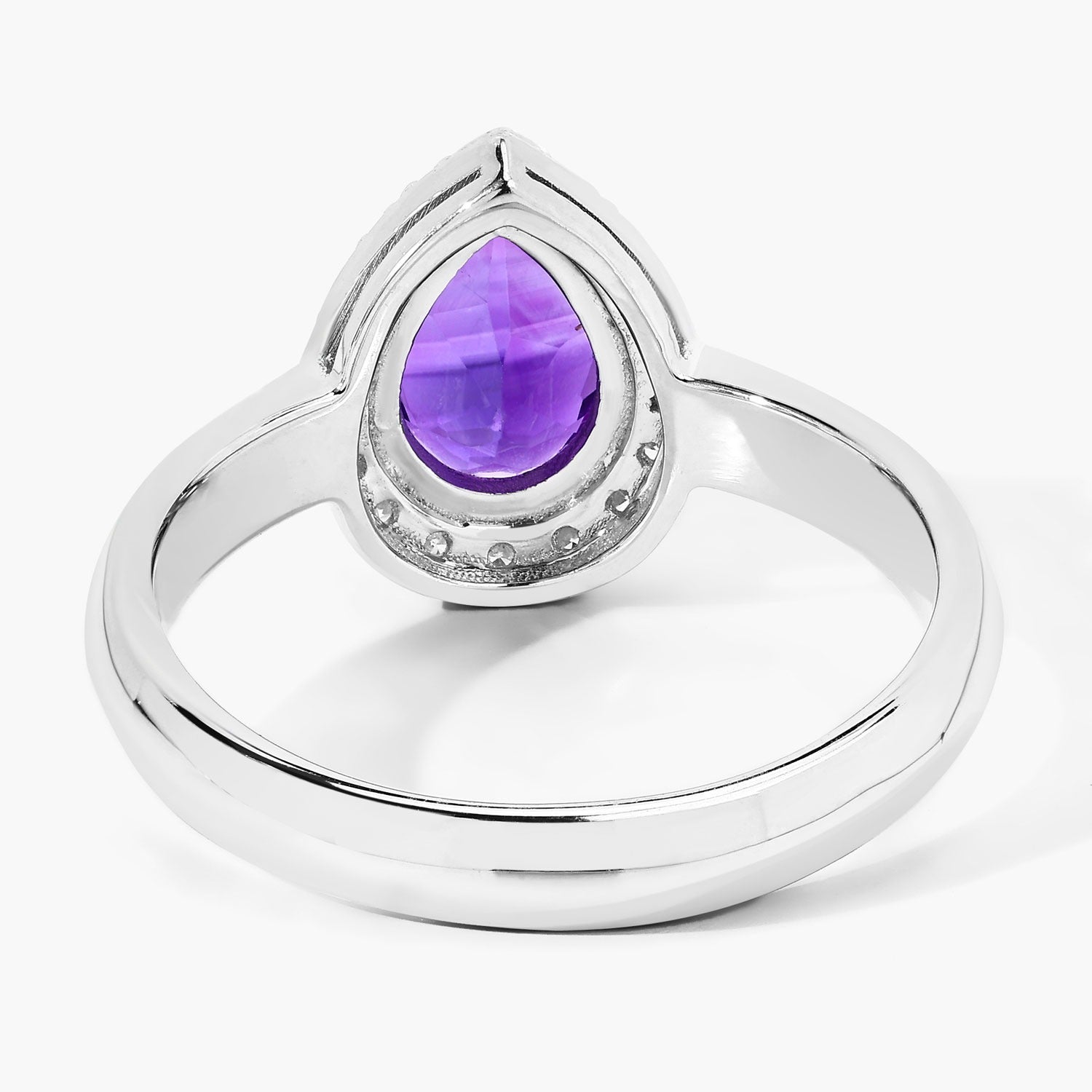 1.33 Ct Genuine Amethyst and Lab Grown Diamond Silver Teardrop Ring