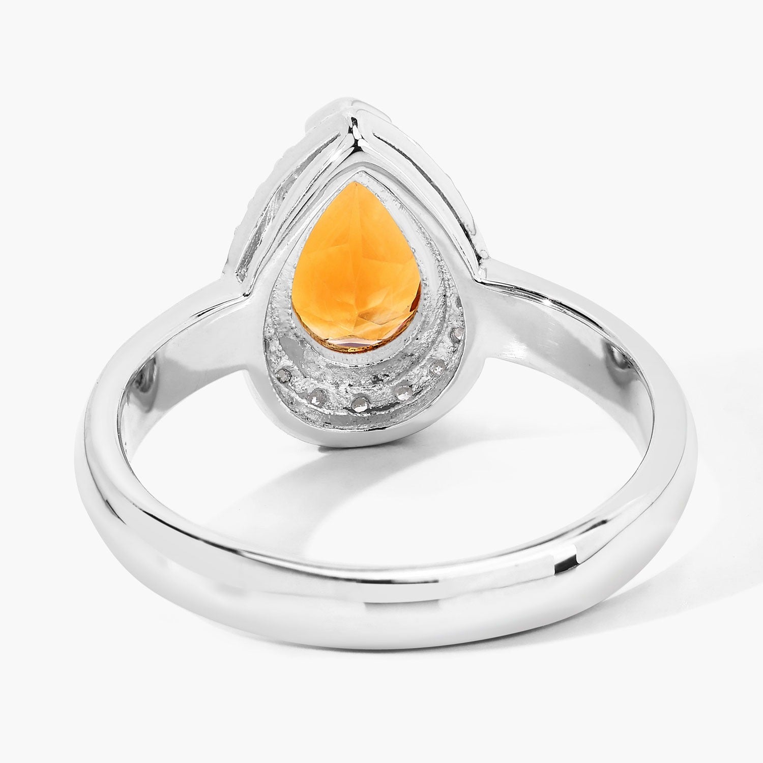 1.05 Ct Pear Yellow Madeira Citrine and Lab Diamond Prong Silver Halo Ring