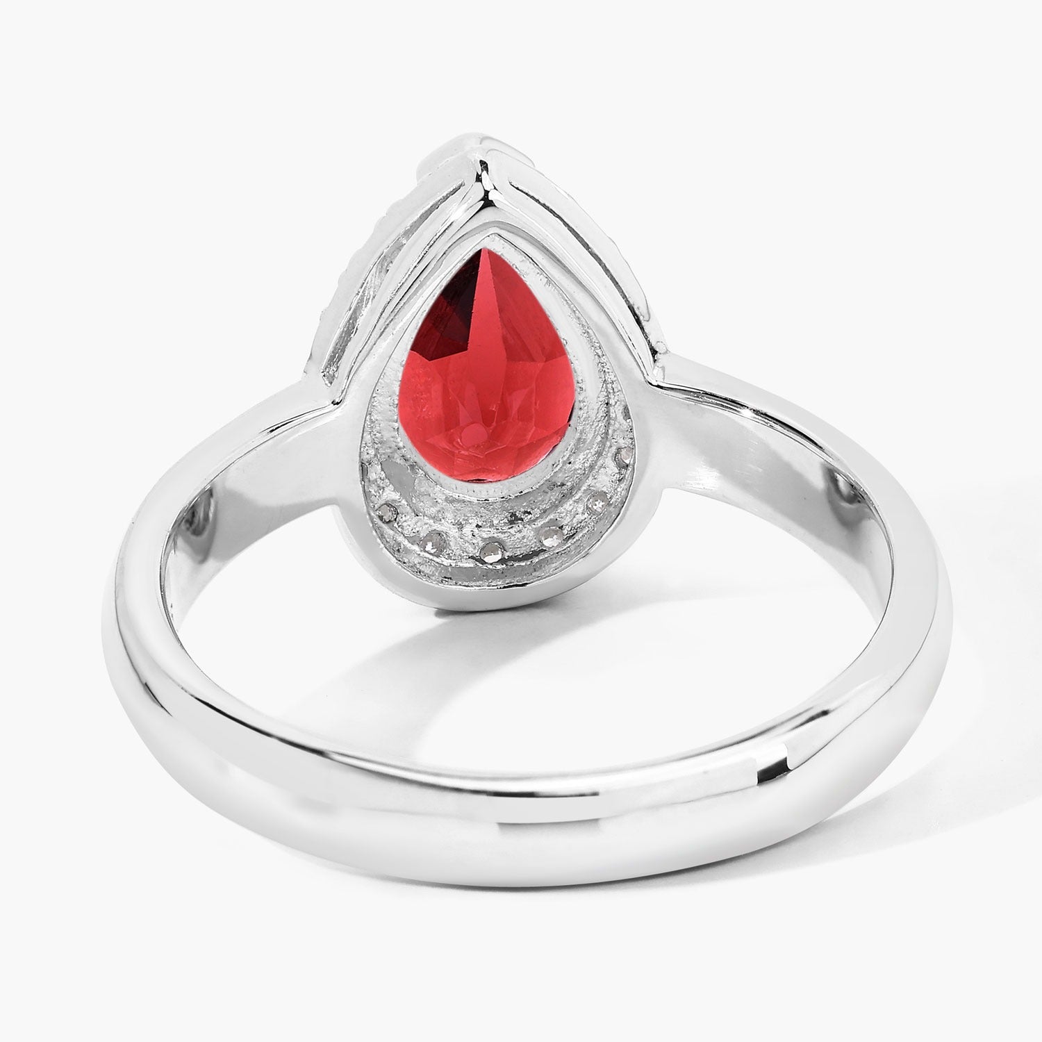 1.48 Ct Genuine Red Garnet and Lab Diamond Silver Halo Engagement Ring