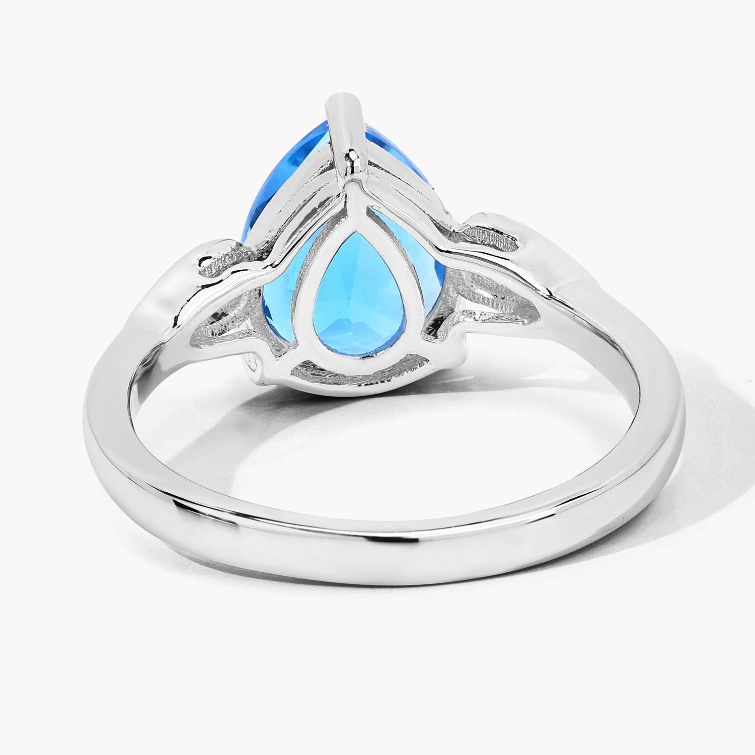 2.71 Ct Genuine Swiss Pear Shaped Blue Topaz and Lab Diamond Silver Bypass Ring