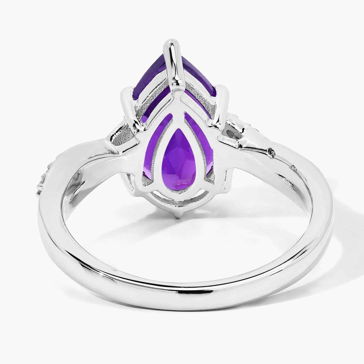2.62 Ct Genuine Pear Shaped Amethyst Lab Diamond Silver Bypass Ring