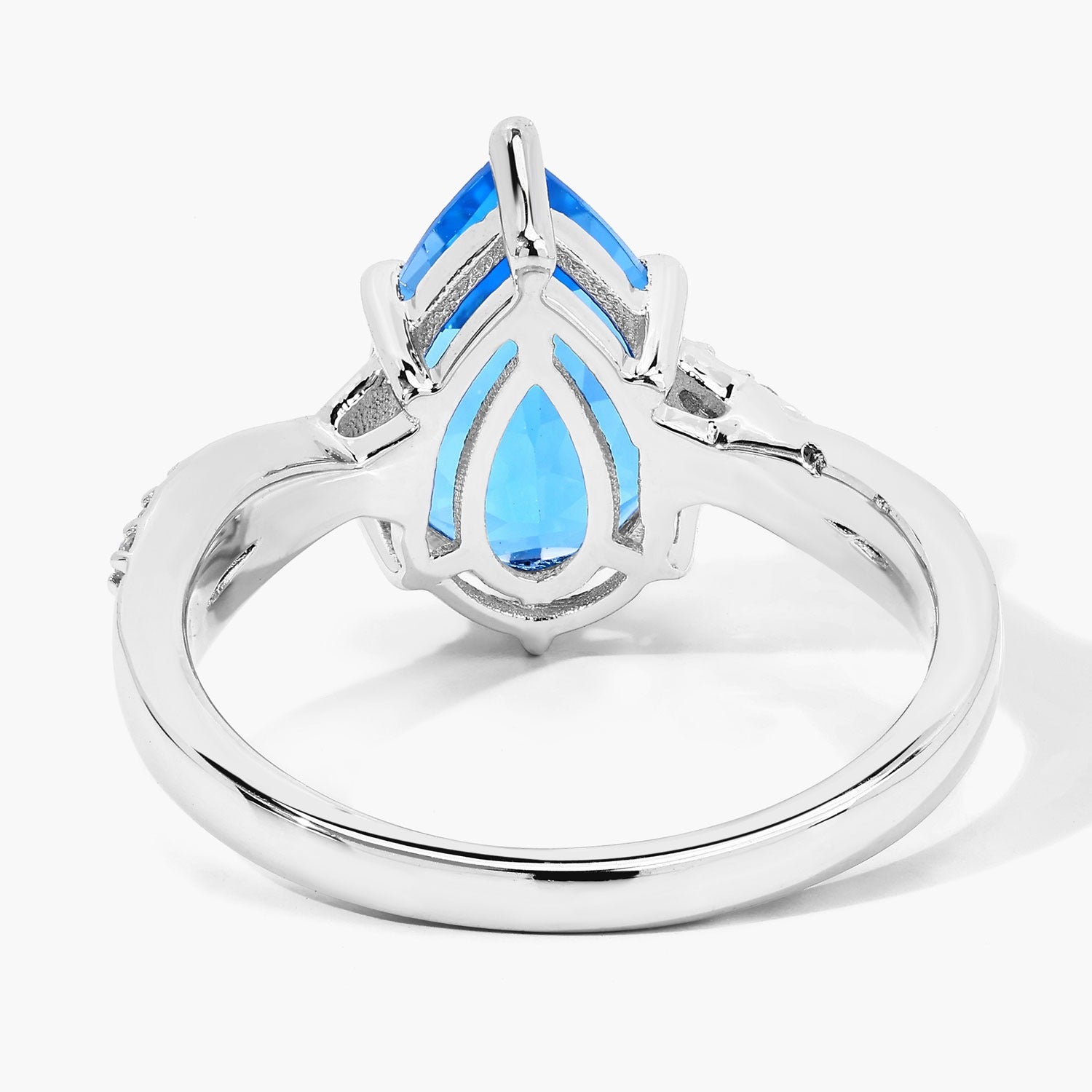 3.62 Ct Genuine Pear Shaped Swiss Blue Topaz and Lab Diamond Silver Bypass Ring