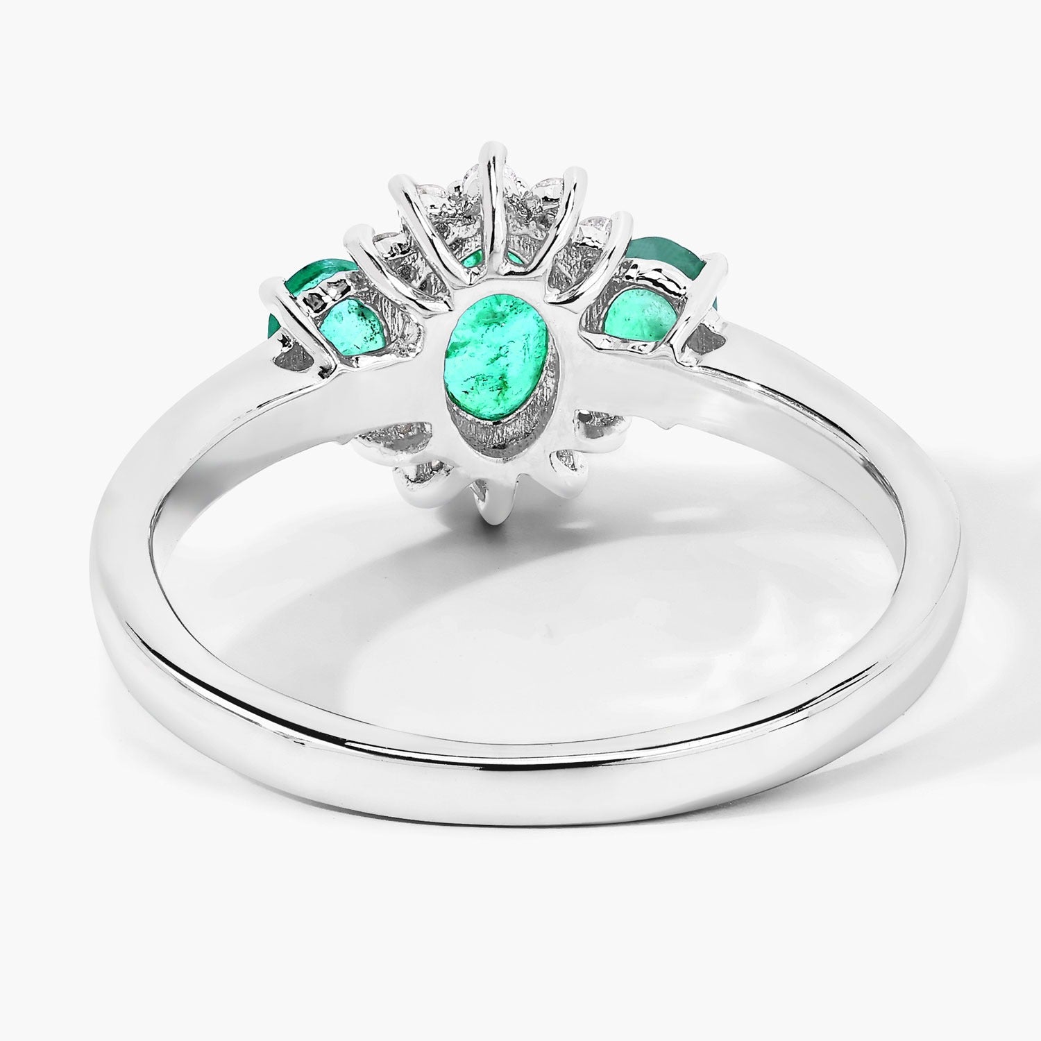 0.84 Ct Genuine Oval Zambian Green Emerald and Lab Diamond Silver Ring