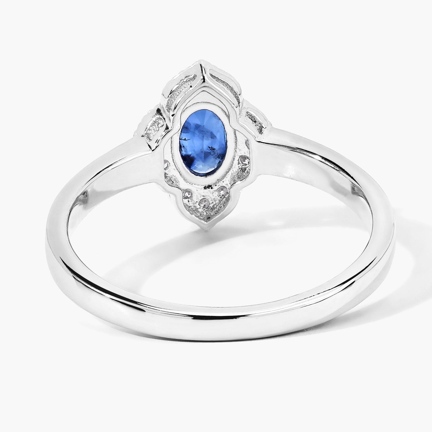 0.64 Ct Genuine Blue Sapphire and Lab Grown Diamond Halo Floral Ring