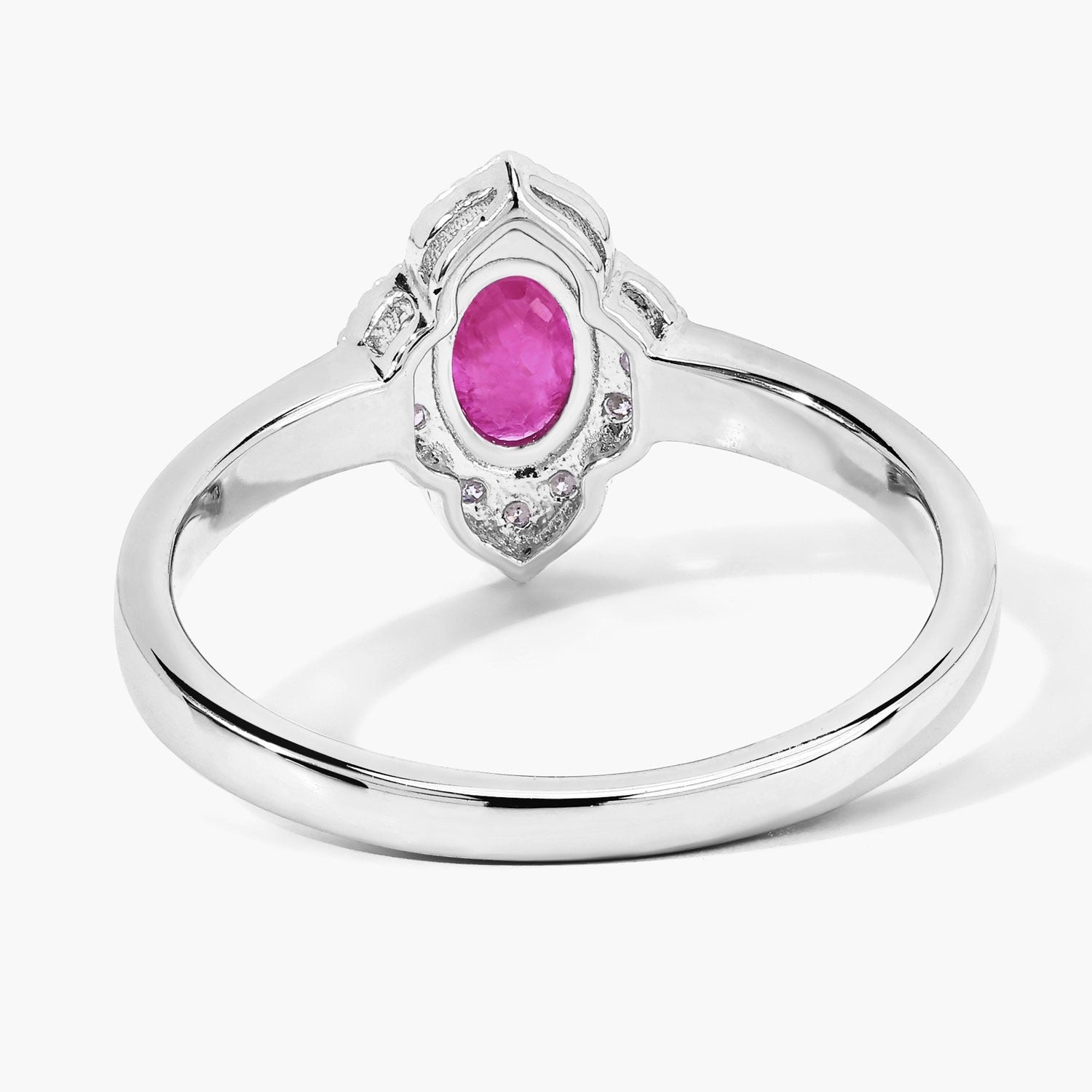 0.61 Ct Genuine Mozambique Ruby and Lab Diamond Halo Floral Ring