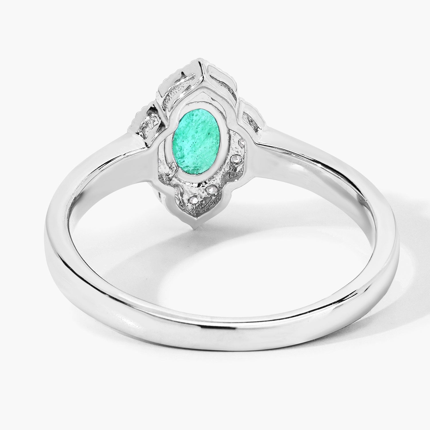 0.53 Ct Genuine Zambian Emerald and Lab Diamond Silver Halo Floral Ring
