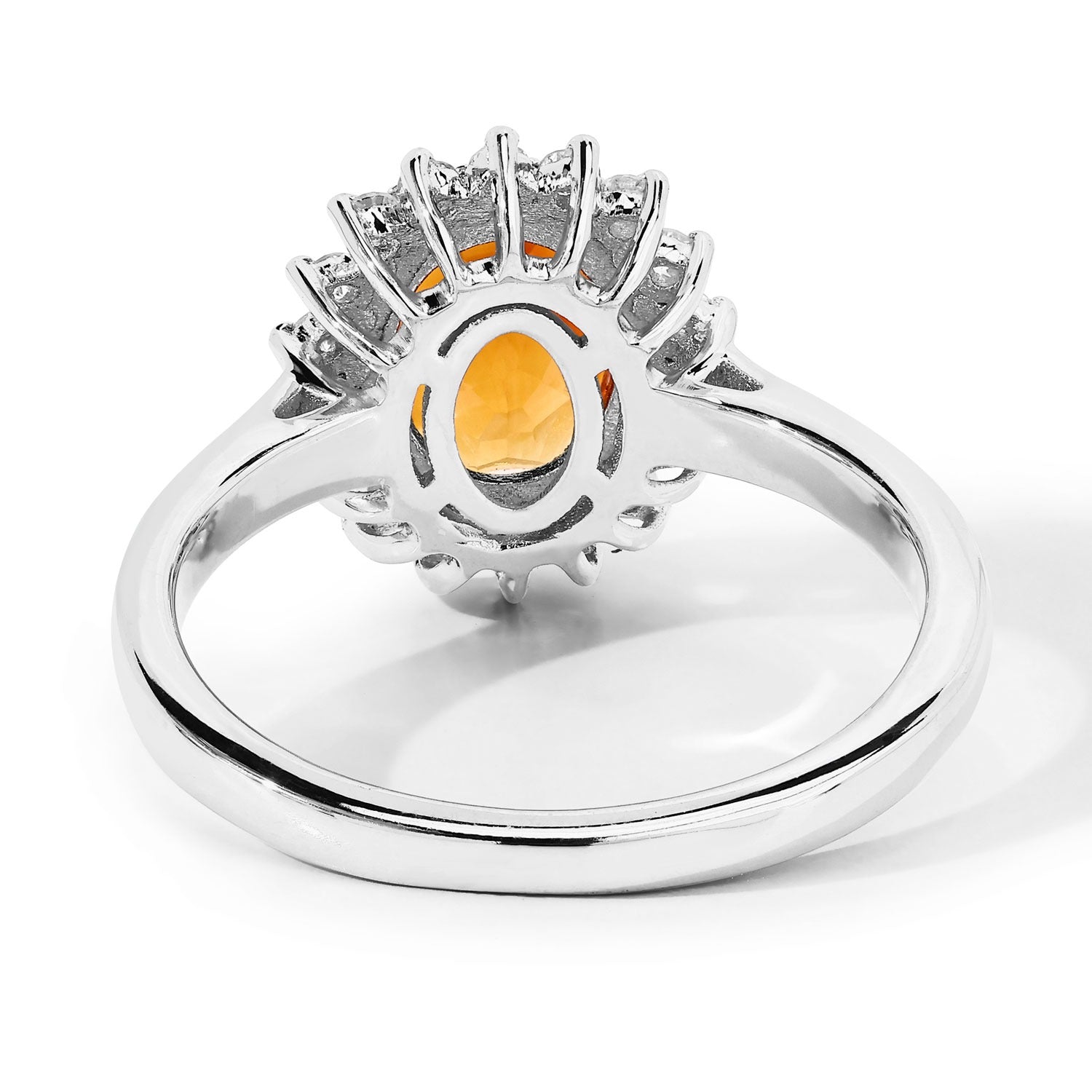 1.70 Ct Oval Yellow Madeira Citrine and Lab Grown Diamond Prong Silver Halo Ring