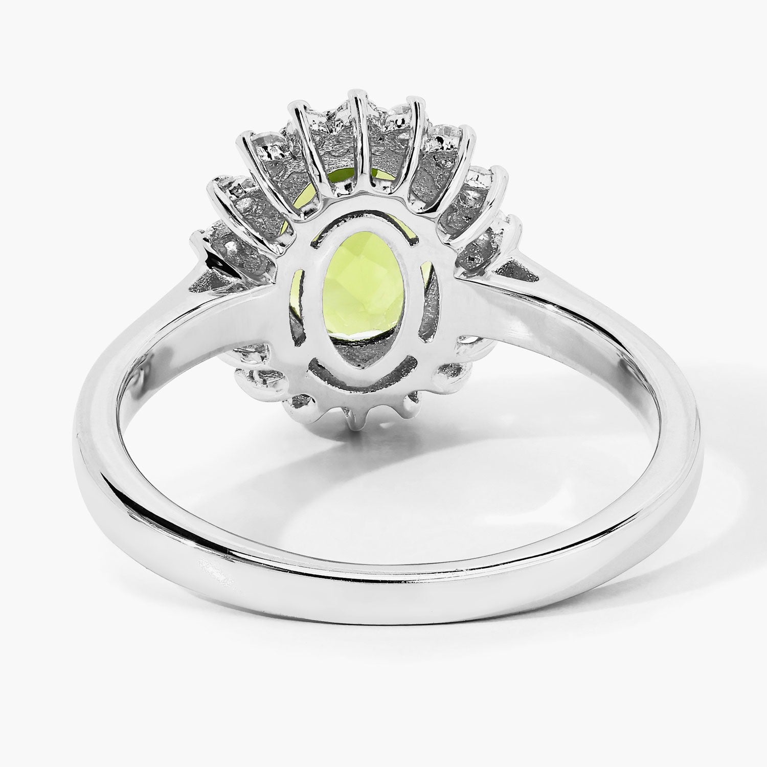 1.97 Ct Green Genuine Peridot and Lab Grown Diamond Silver Halo Ring