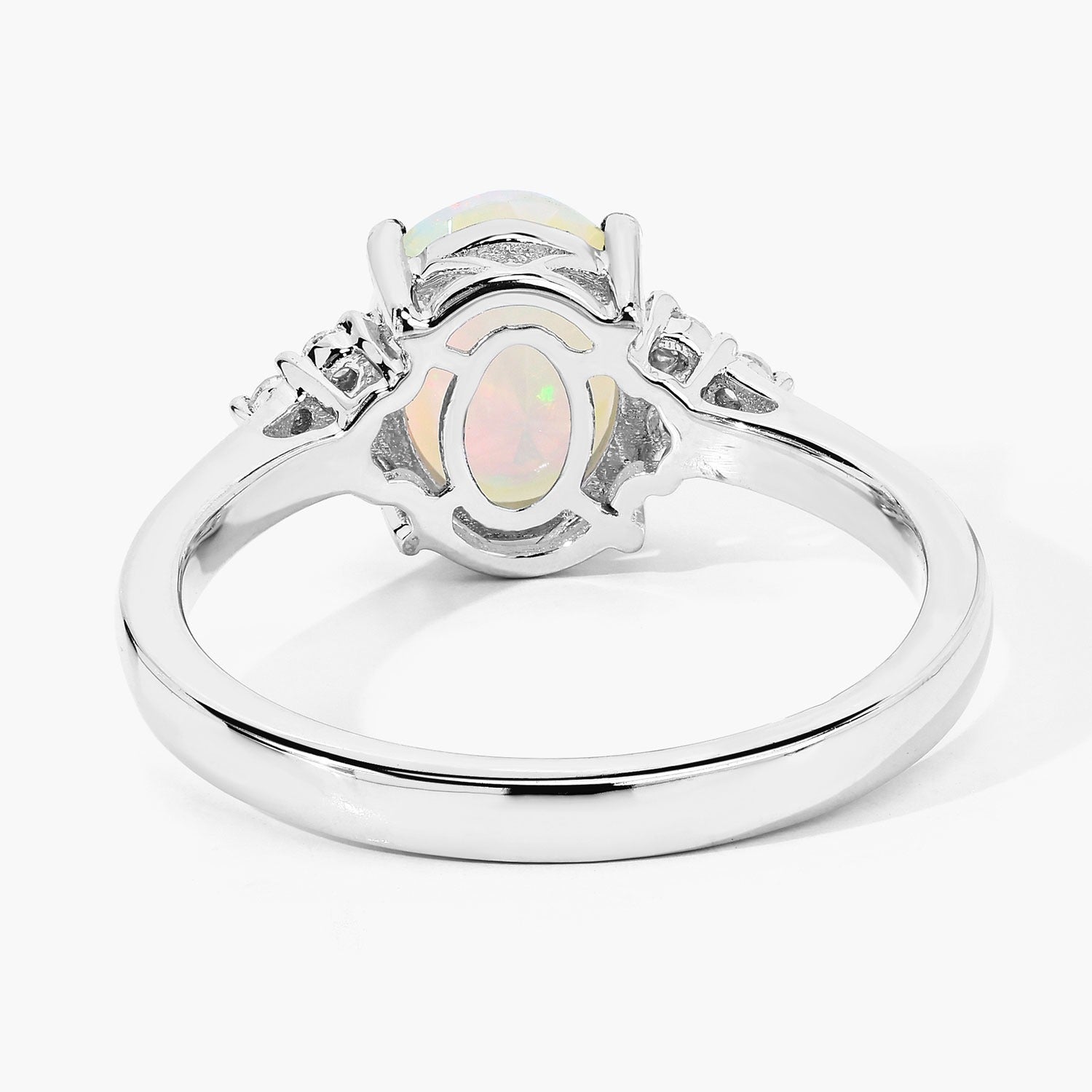 0.99 Ct Genuine Ethiopian Opal and Lab Diamond Silver Cocktail Ring