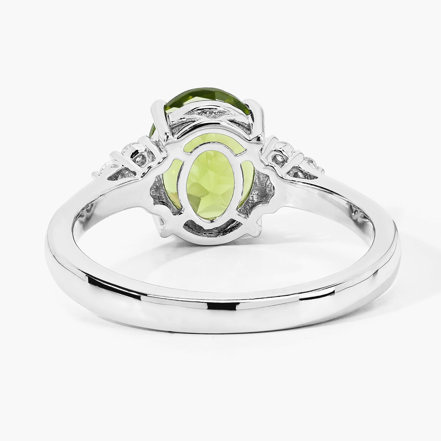 1.79 Ct Genuine Peridot and Lab Diamond Silver Oval Cocktail Ring