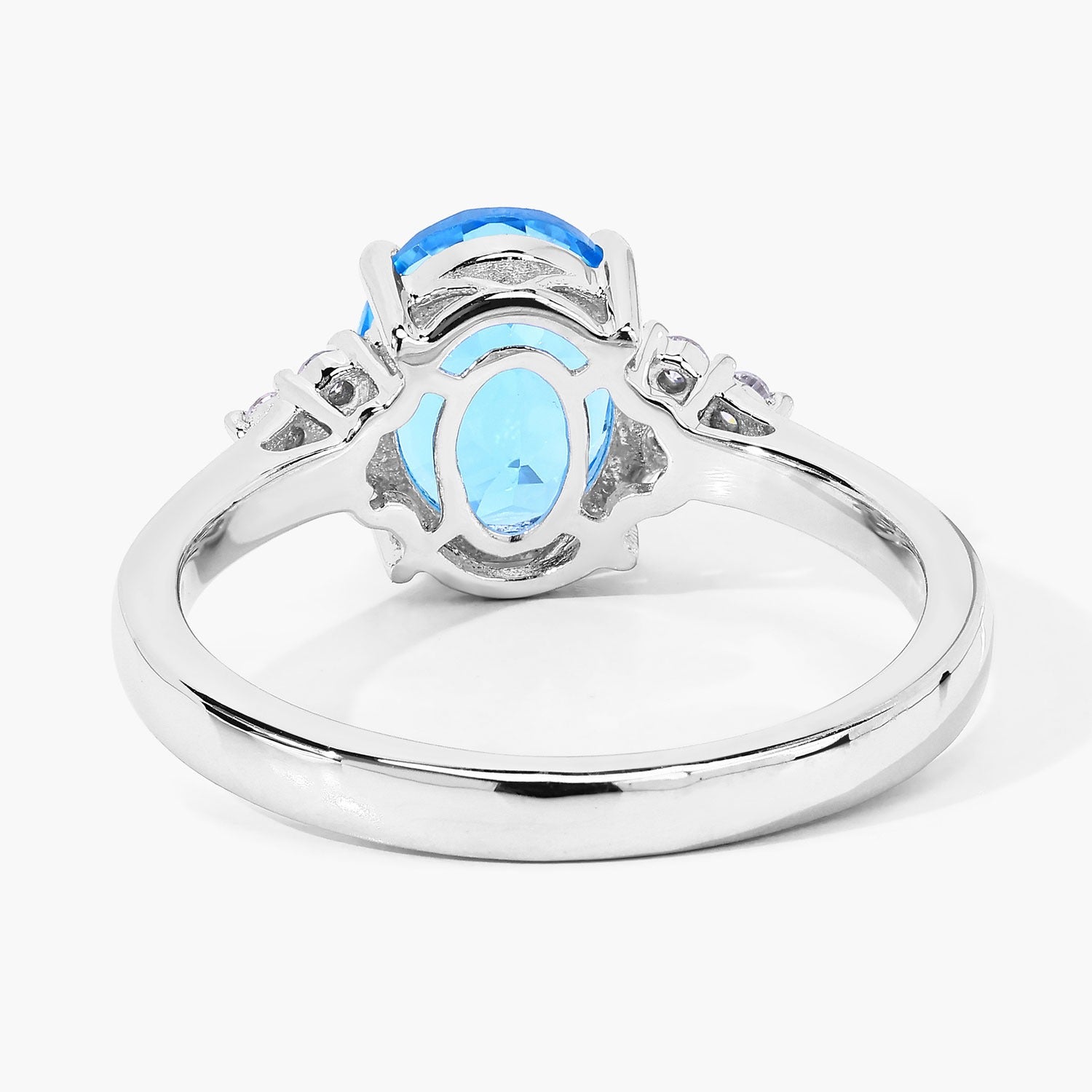 2.09 Ct Genuine Swiss Blue Topaz and Lab Diamond Silver Oval Cocktail Ring