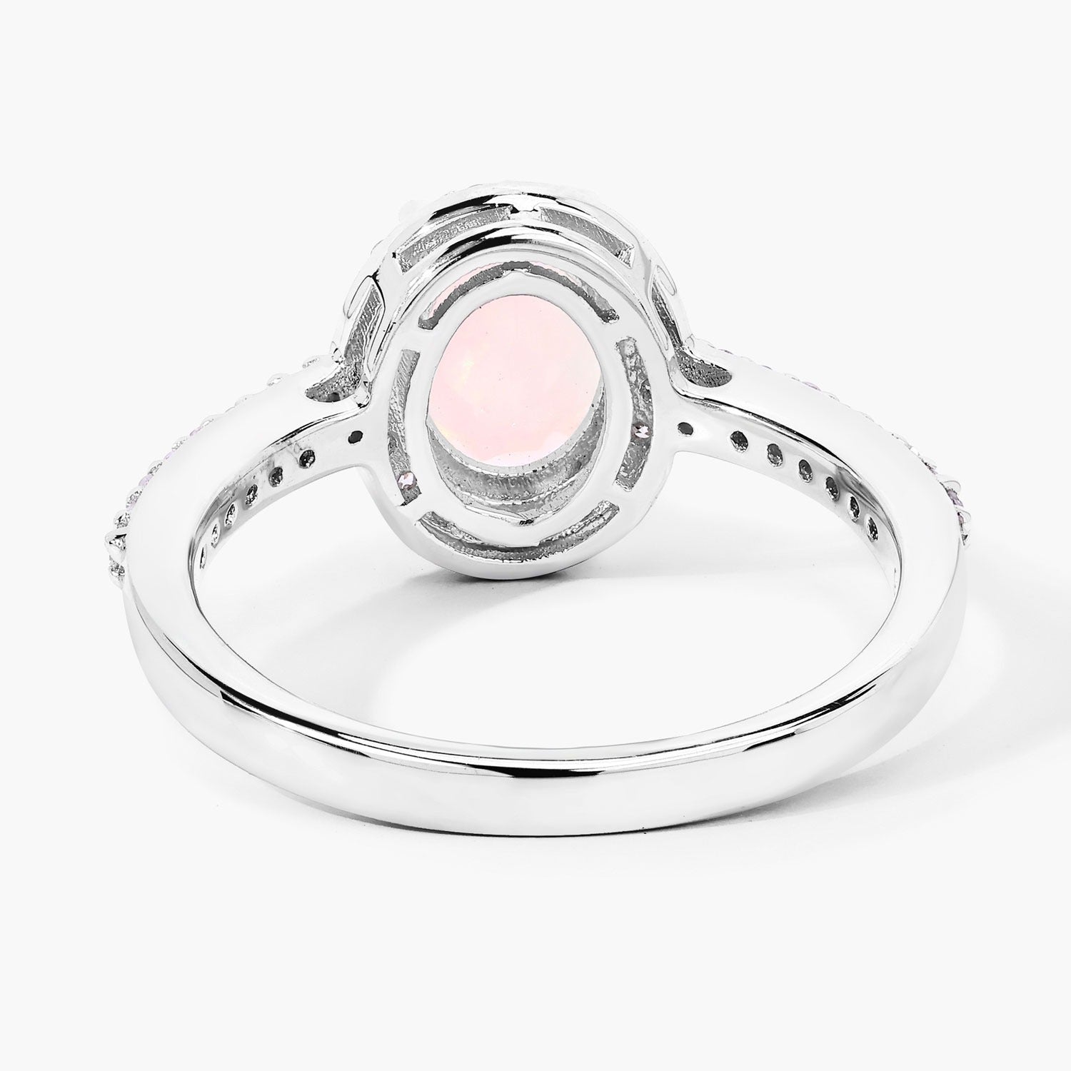 0.92 Ct Genuine Ethiopian Opal and Lab Diamond Silver Halo Pave Ring