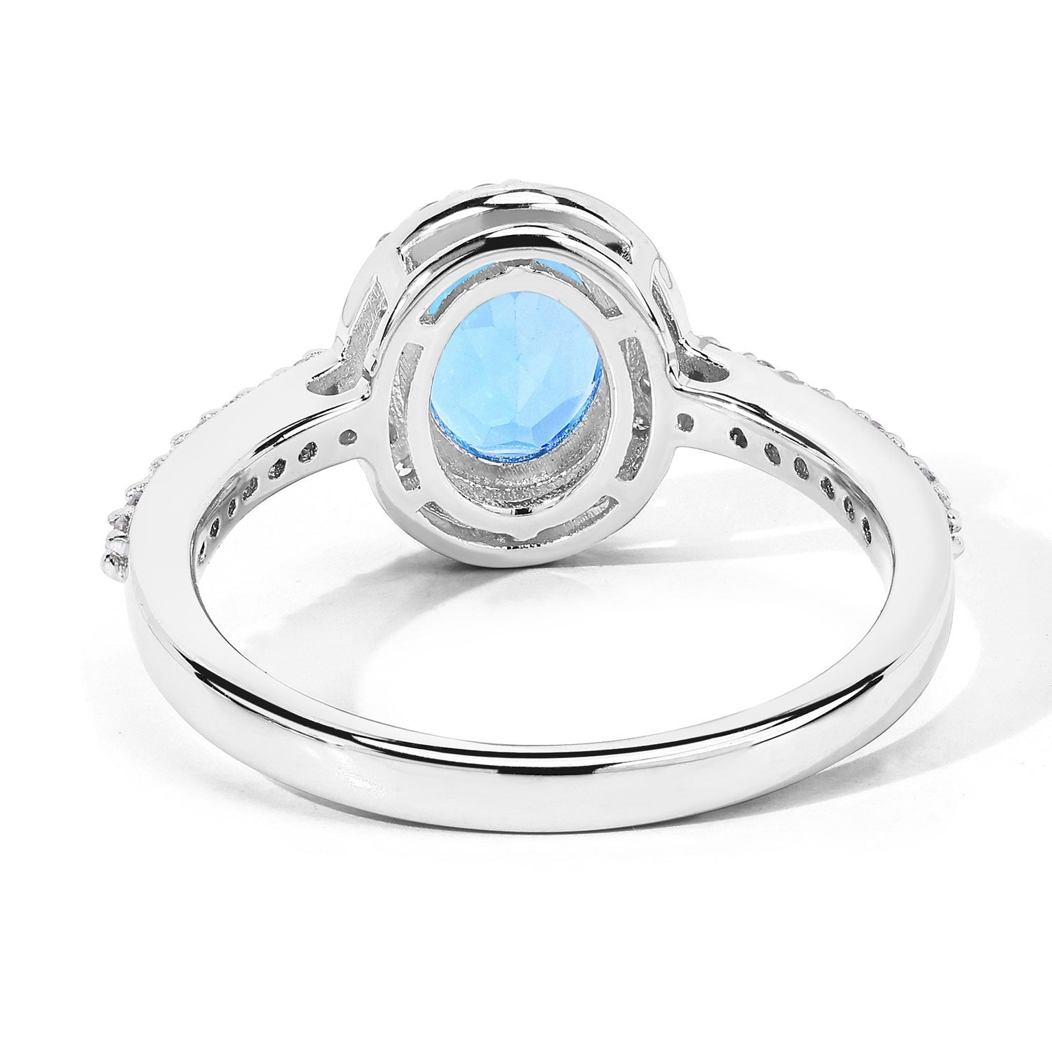 1.87 Ct Genuine Swiss Blue Topaz and Lab Diamond Silver Halo Ring