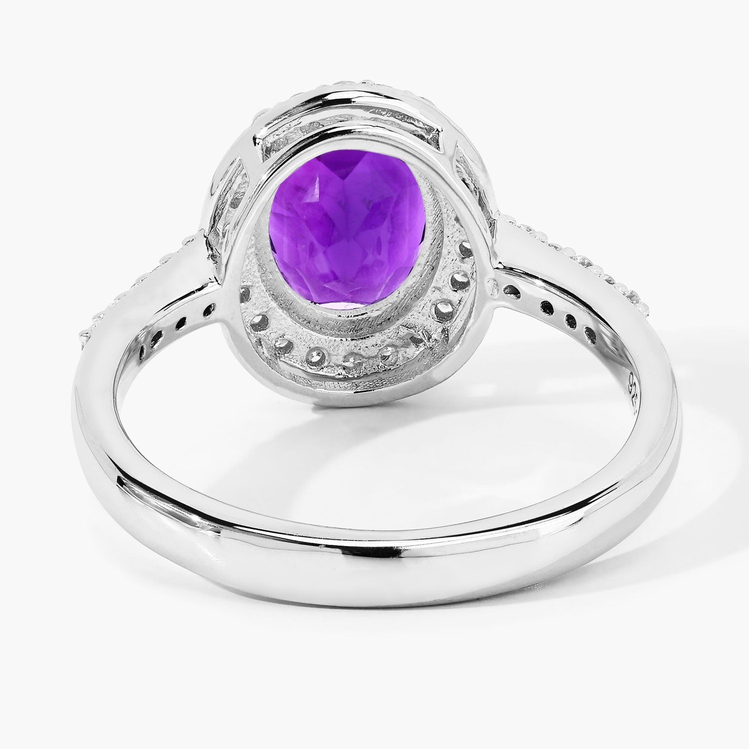 1.92 Ct Genuine Purple Amethyst and Lab Diamond Silver Halo Ring