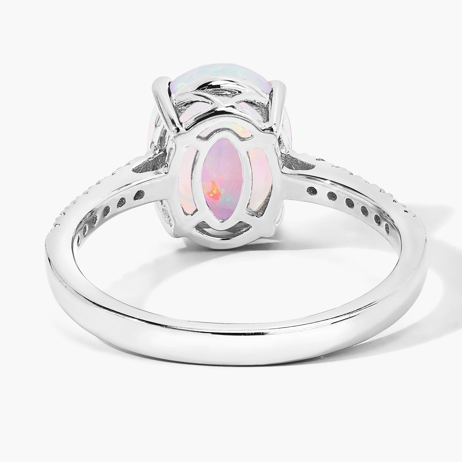 1.72 Ct Genuine Oval Ethiopian Opal and Lab Diamond Silver Pave Ring