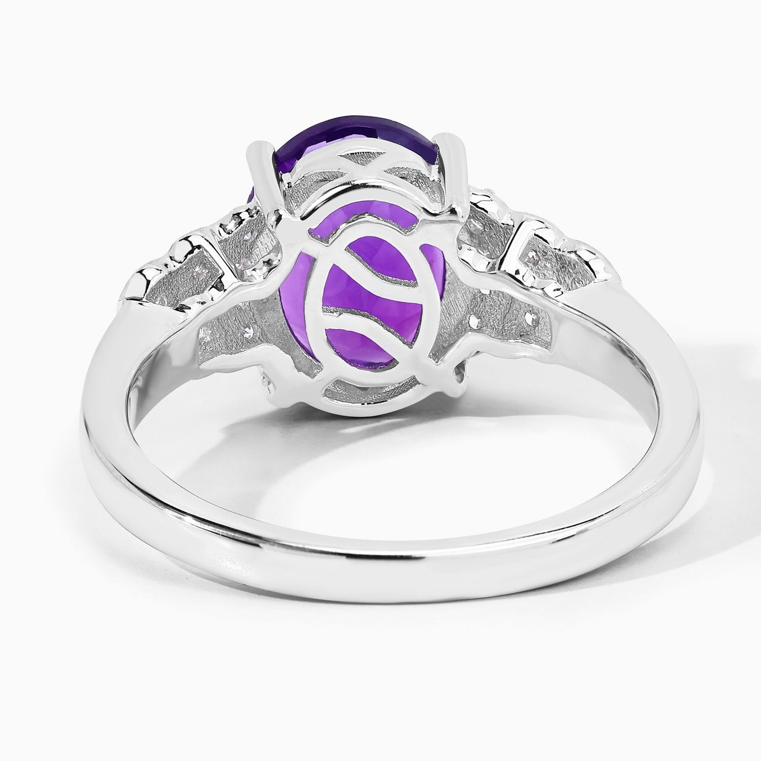 2.34 Ct Genuine Oval Amethyst and Lab Diamond Silver Ring