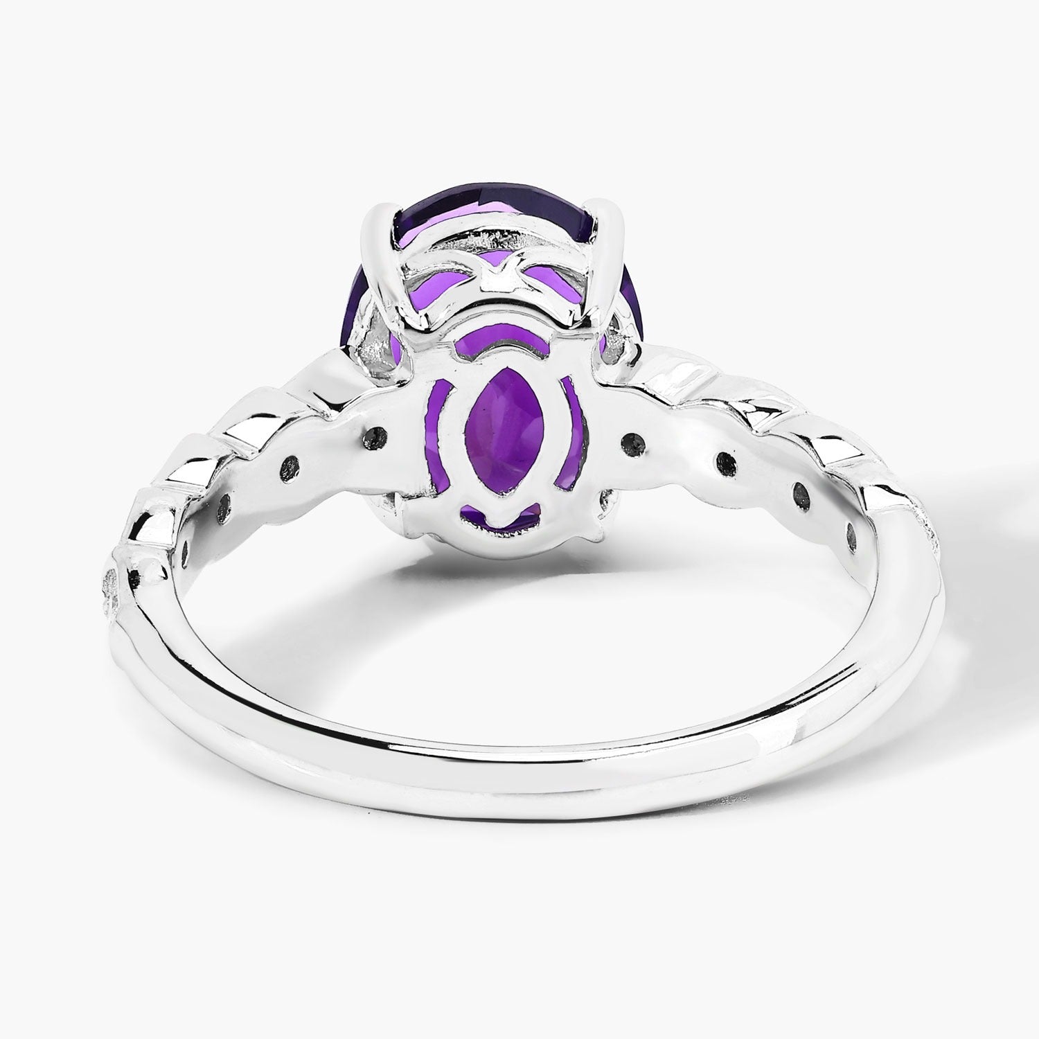 2.35 Ct Genuine Amethyst and Lab Diamond Silver Bridge Ring Fine Color Jewels