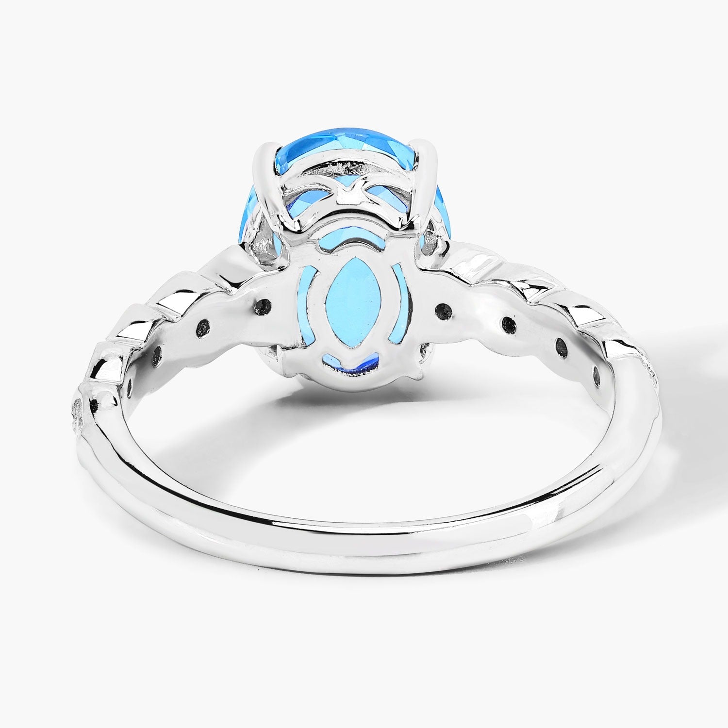 2.70 Ct Genuine Swiss Blue Topaz and Lab Diamond Silver Bridge Ring Fine Color Jewels