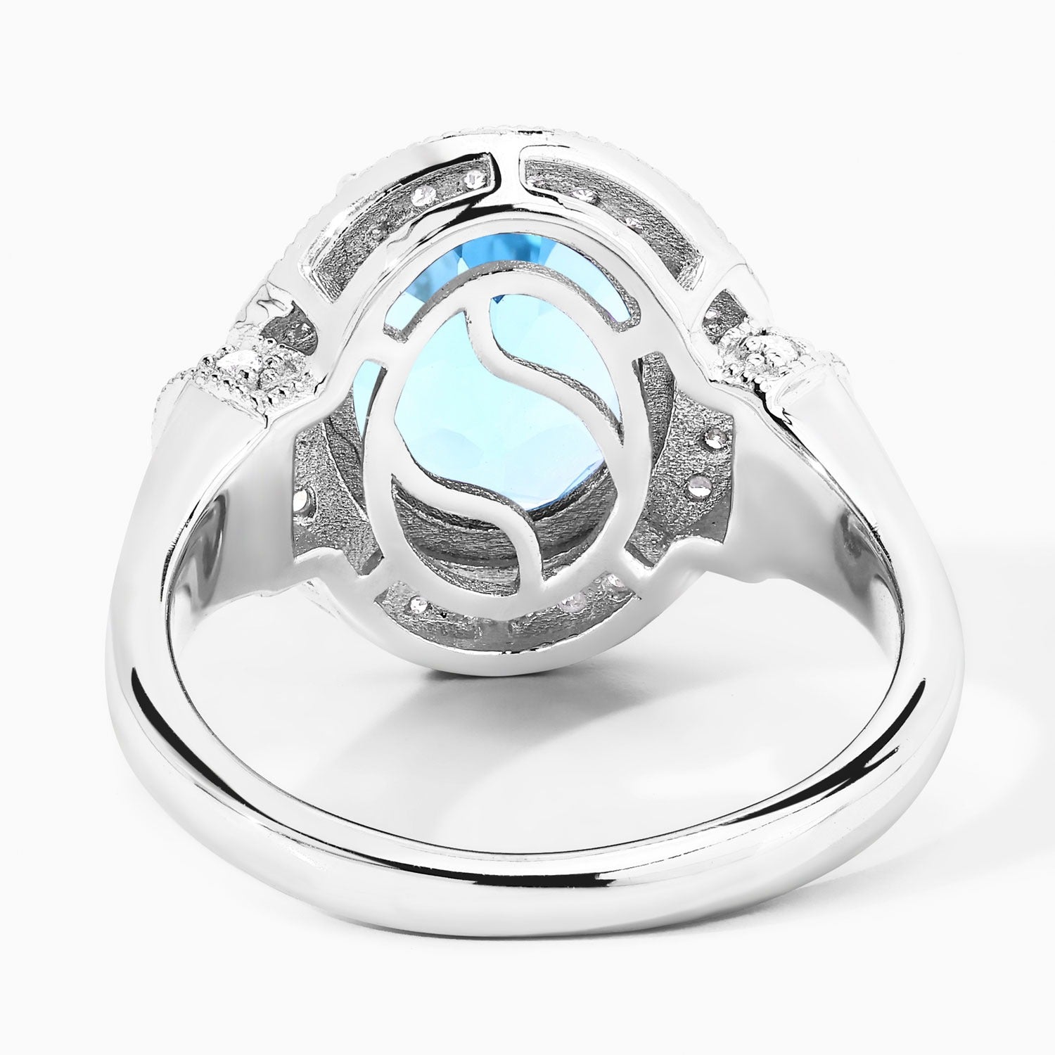 4.34 Ct Genuine Swiss Blue Topaz and Lab Diamond Silver Statement Ring Fine Color Jewels