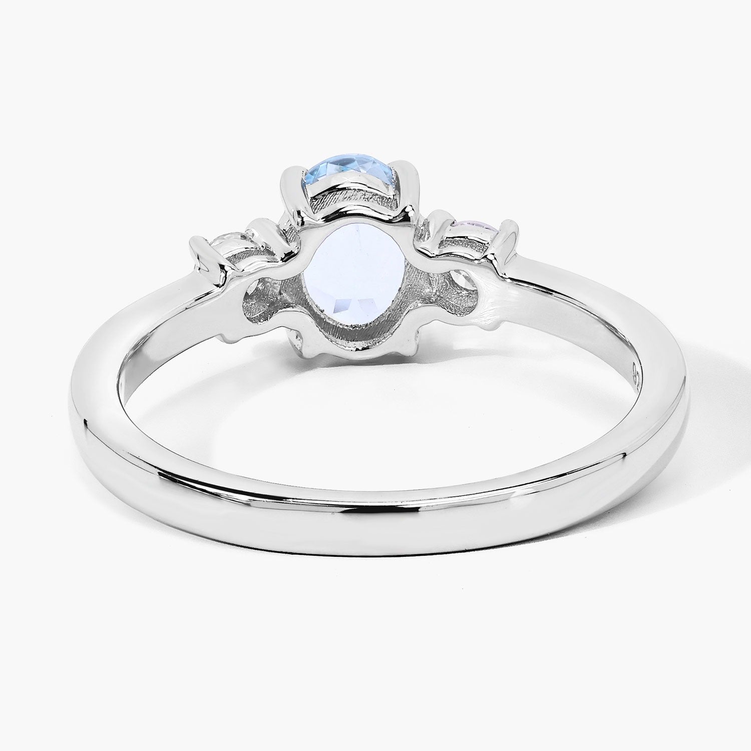0.80 Ct Genuine Aquamarine and Lab Diamond Silver Oval Trilogy Ring Fine Color Jewels