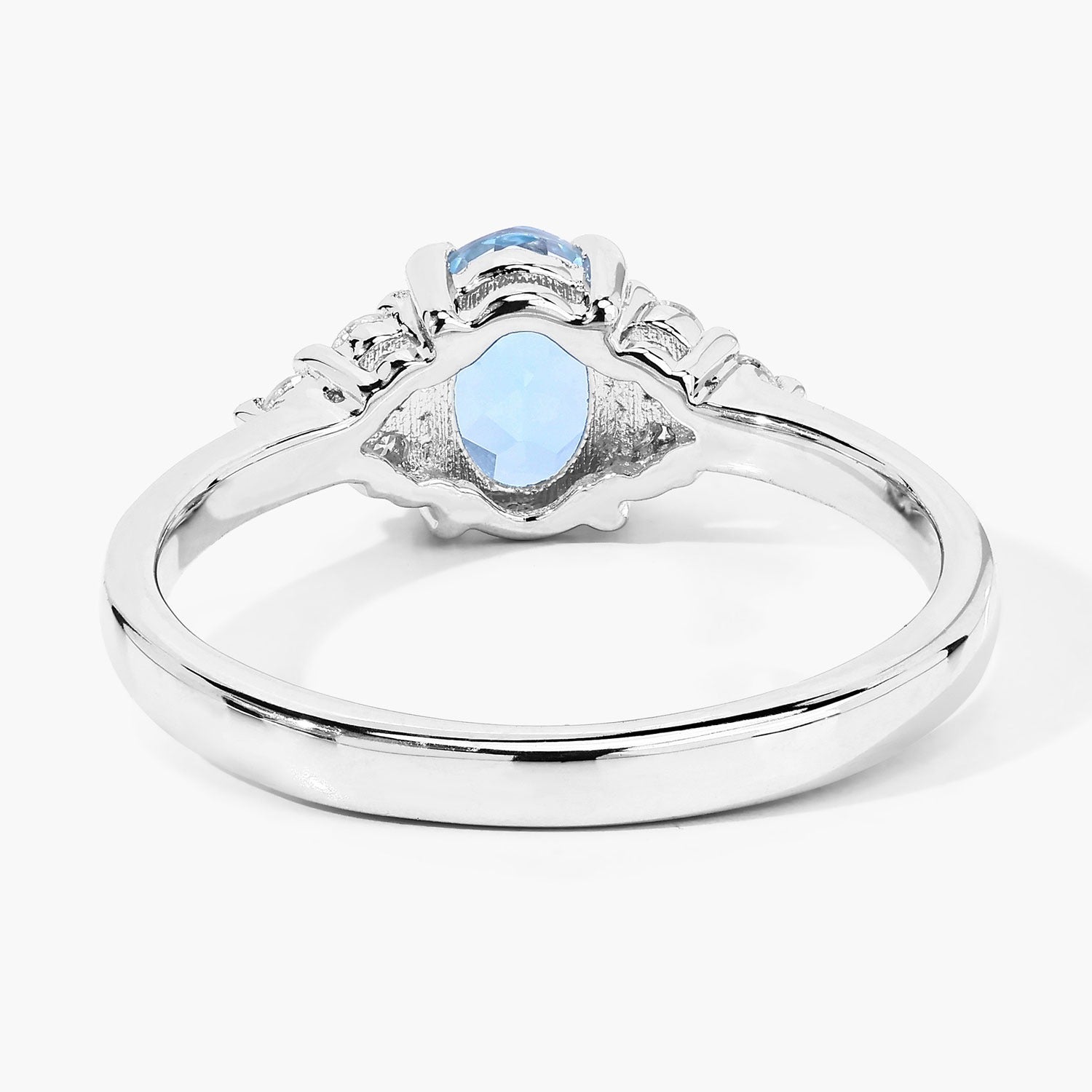 0.75 Ct Genuine Aquamarine and Lab Diamond Silver Oval Cocktail Ring Fine Color Jewels