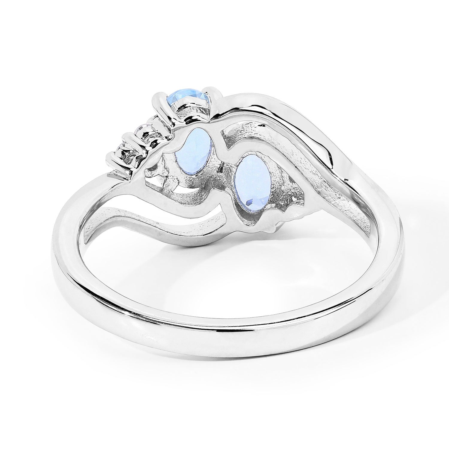 0.89 Ct Genuine Aquamarine and Lab Diamond Silver Bypass Promise Ring Fine Color Jewels