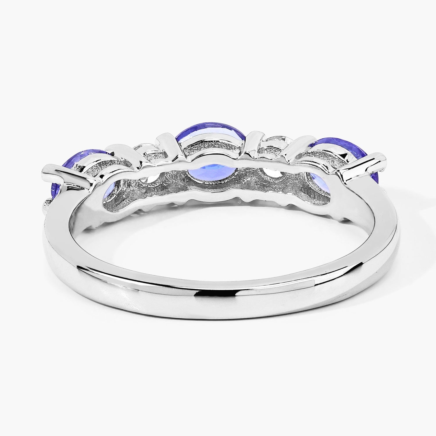 1.19 Ct Genuine Tanzanite and Lab Diamond Silver 5 Stone Ring Fine Color Jewels