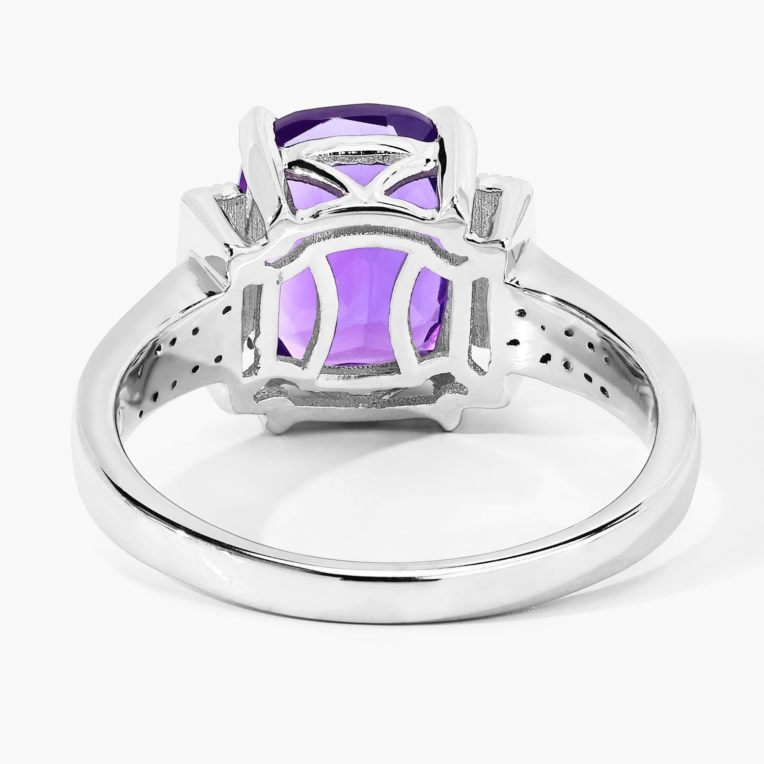 2.78 Ct Genuine Amethyst and Lab Diamond Silver Cushion Cut Statement Ring Fine Color Jewels