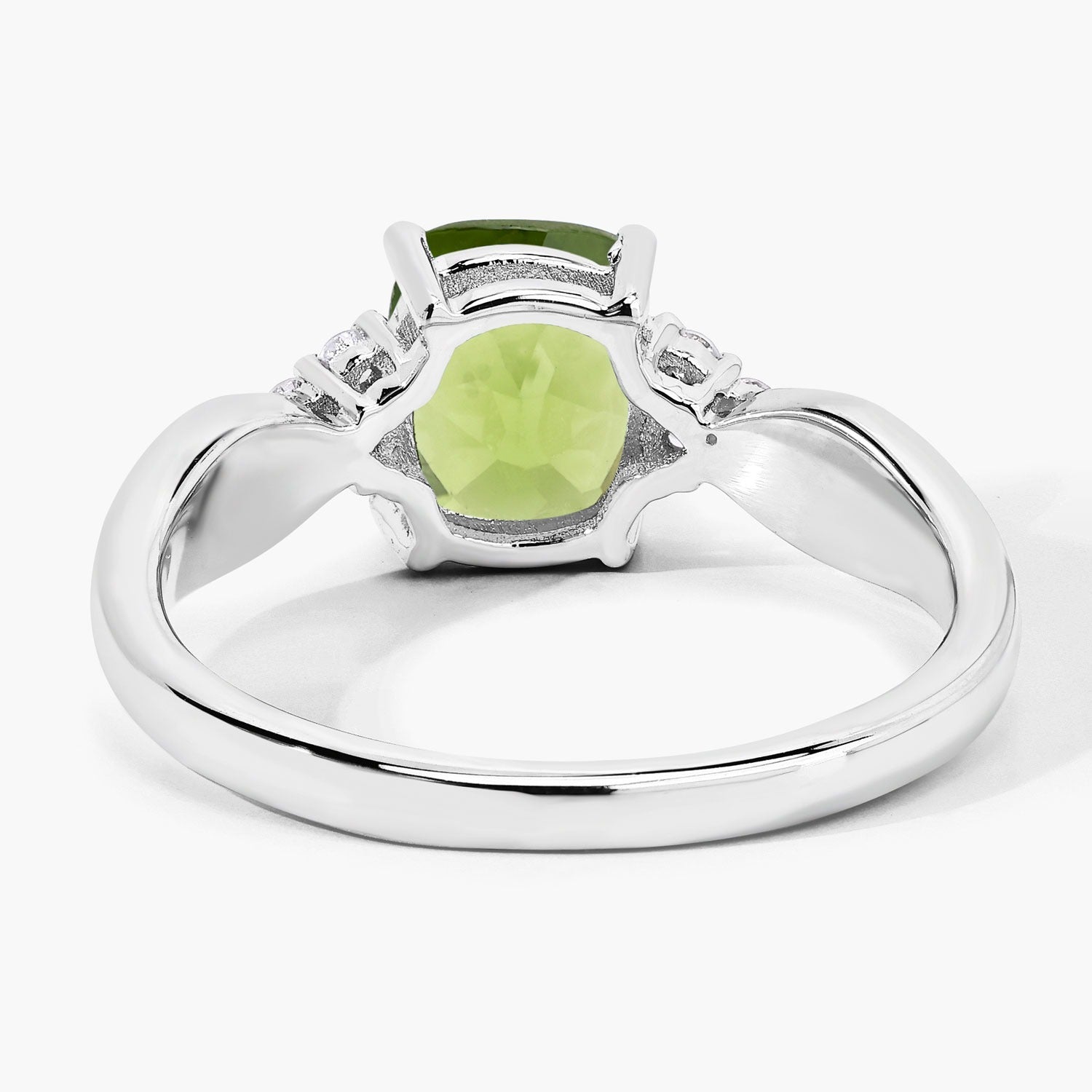 1.49 Ct Genuine Peridot and Lab Diamond Silver Cushion Cut Cocktail Ring Fine Color Jewels