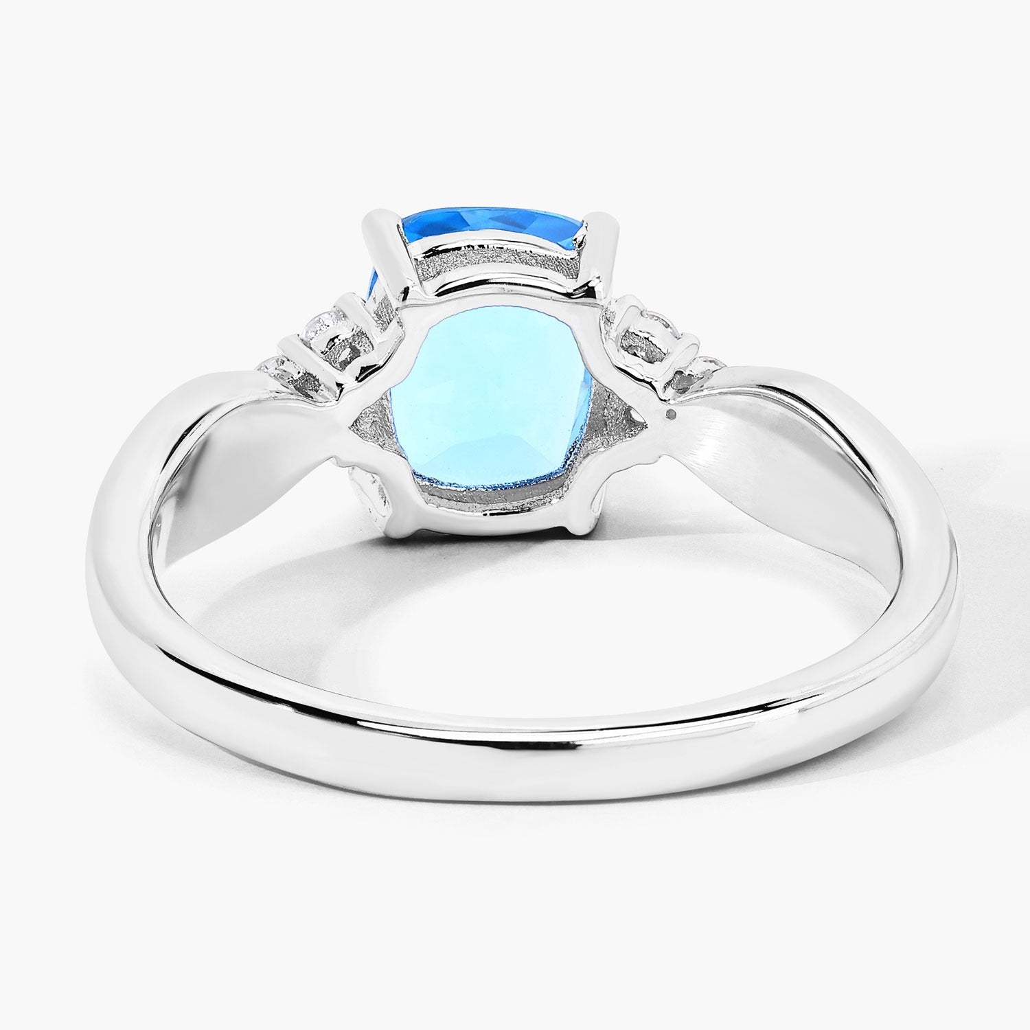 1.60 Ct Genuine Swiss Blue Topaz and Lab Diamond Silver Cushion Cut Cocktail Ring Fine Color Jewels