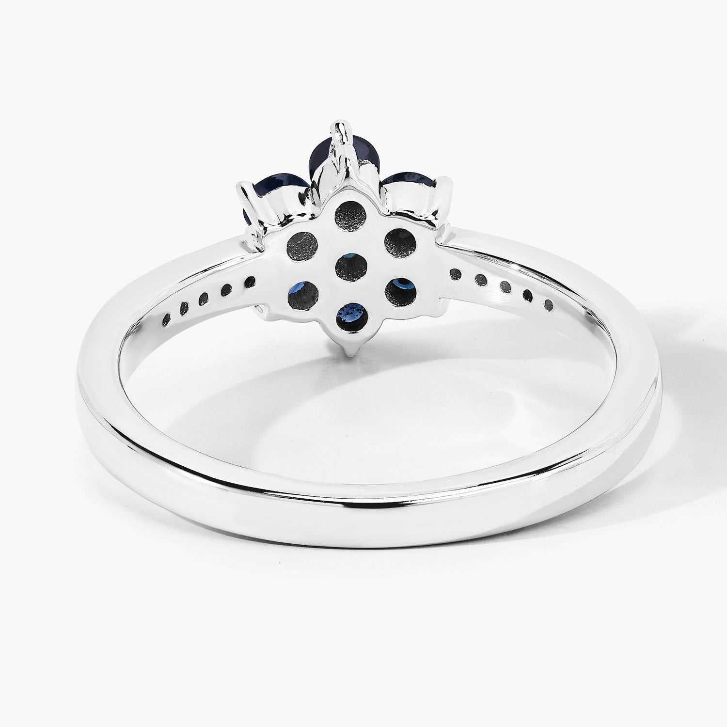 0.55 Ct Genuine Blue Sapphire and Lab Diamond Silver Floral Ring Fine Color Jewels