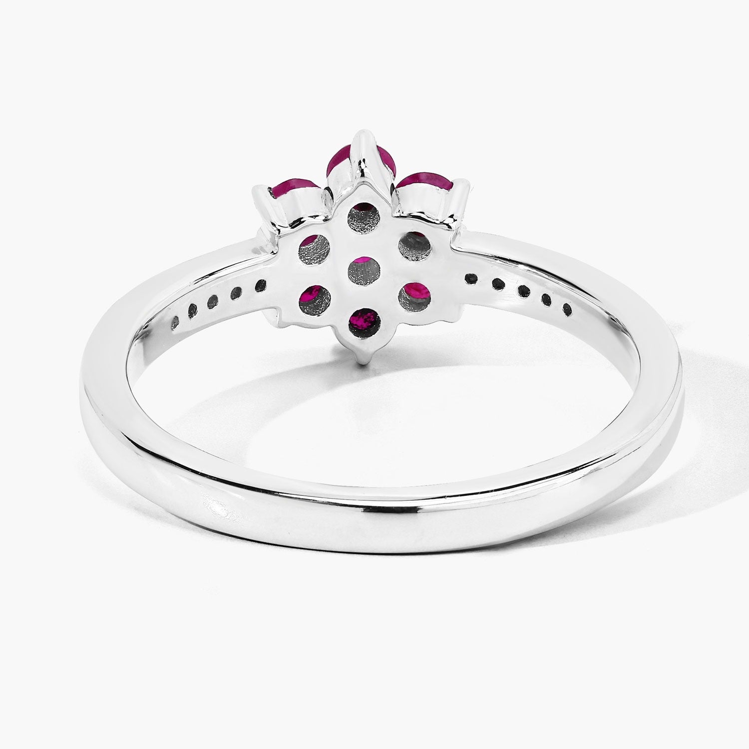0.55 Ct Genuine Mozambique Ruby and Lab Diamond Silver Floral Ring Fine Color Jewels