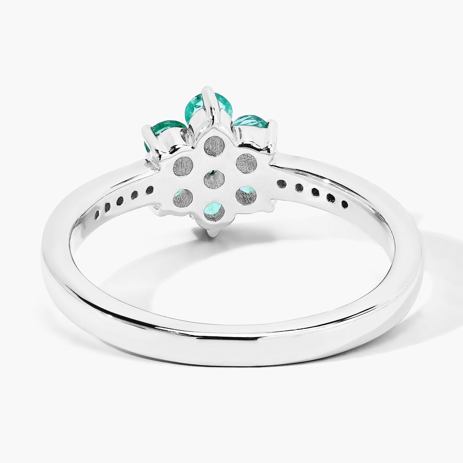 0.48 Ct Genuine Zambian Emerald and Lab Diamond Silver Floral Ring Fine Color Jewels
