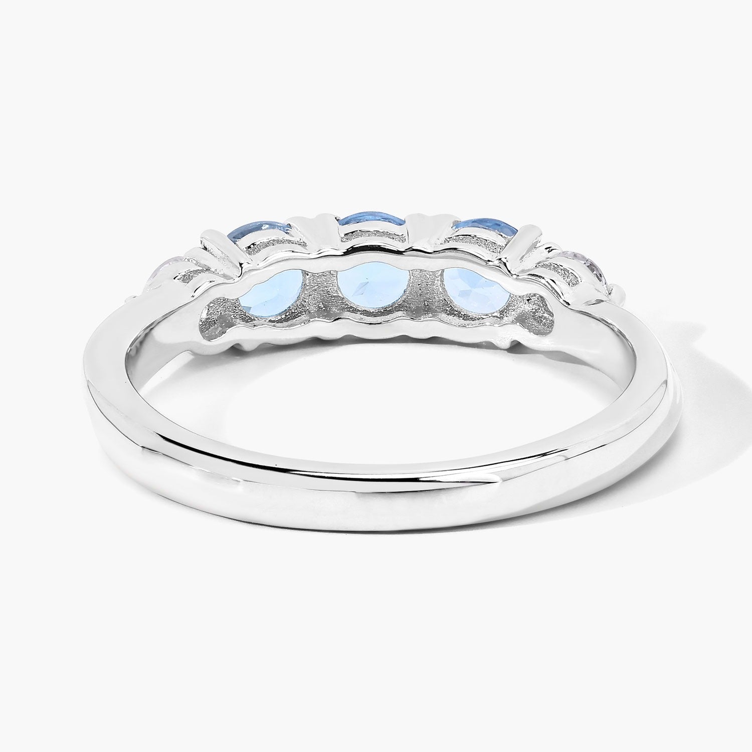 0.88 Ct Genuine Aquamarine and Lab Diamond Silver 5 Stone Ring Fine Color Jewels