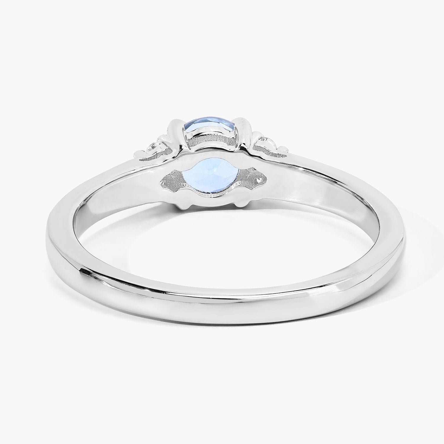 0.47 Ct Genuine Oval Aquamarine and Lab Diamond Silver Ring