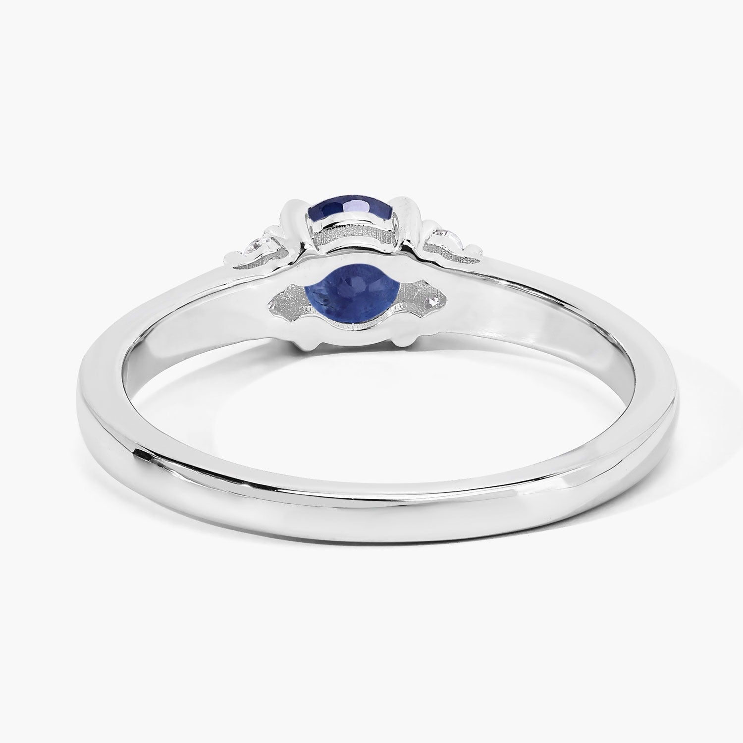 0.74 Ct Genuine Oval Blue Sapphire and Lab Diamond Silver Ring