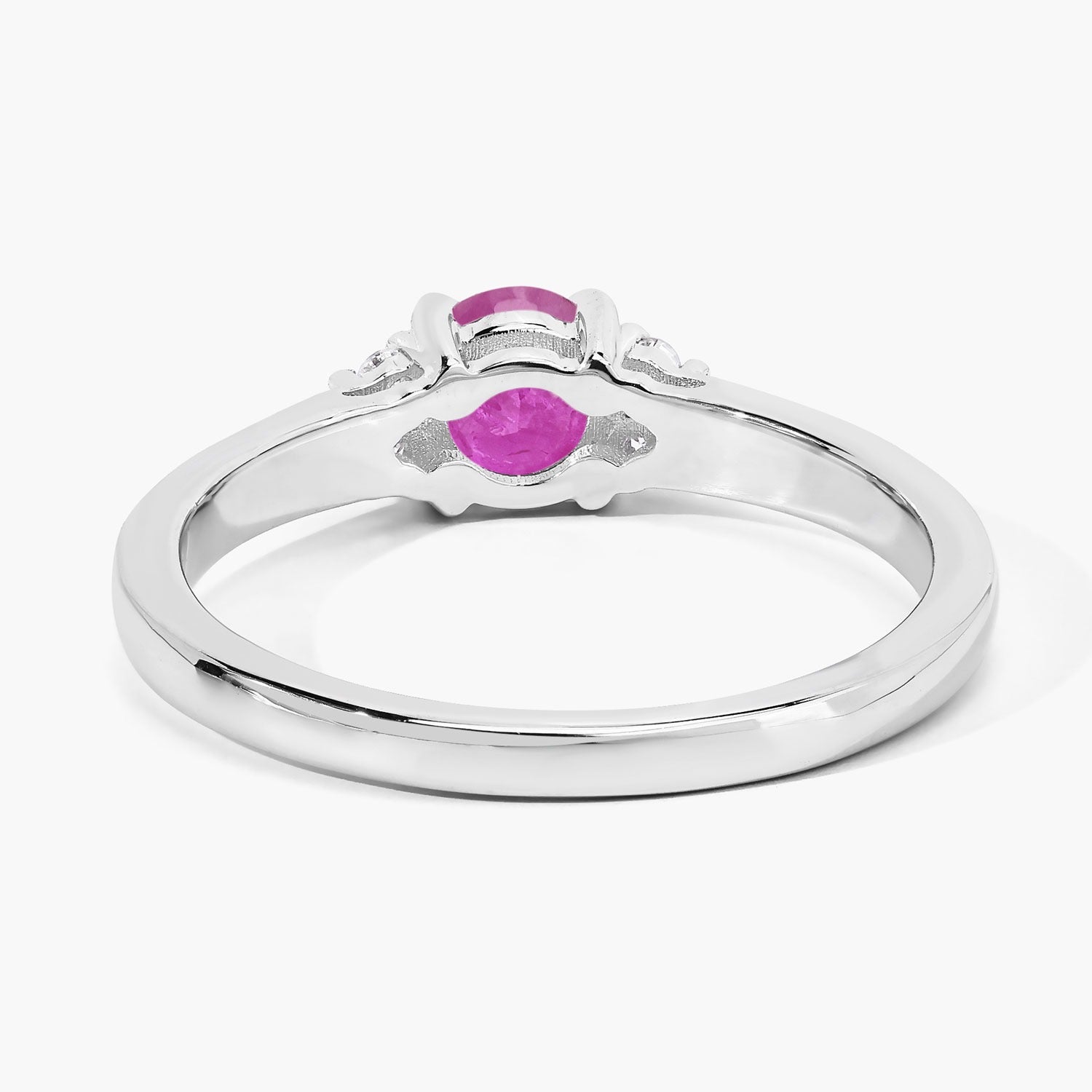 0.64 Ct Genuine Oval Mozambique Ruby and Lab Diamond Silver Ring