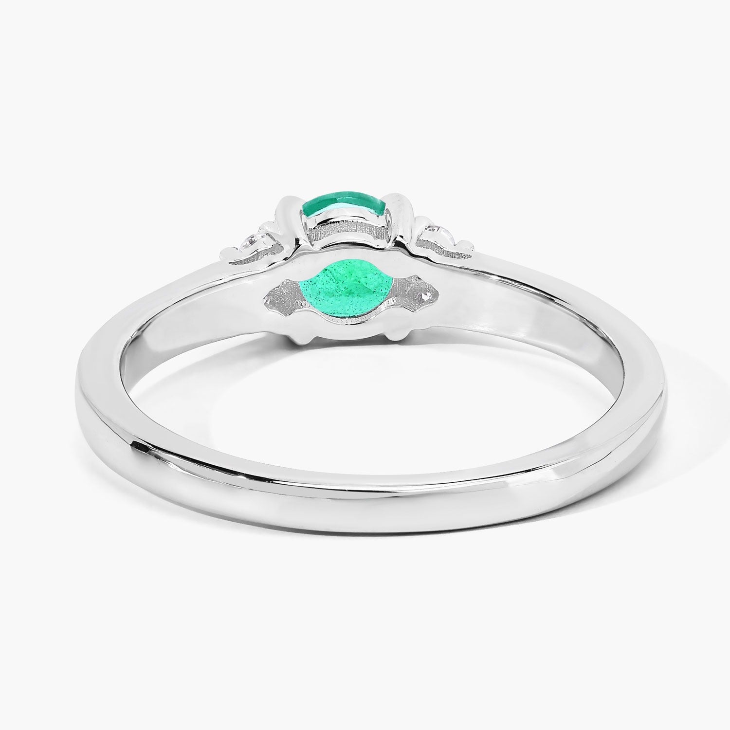 0.51 Ct Genuine Zambian Emerald and Lab Diamond Silver Round Ring
