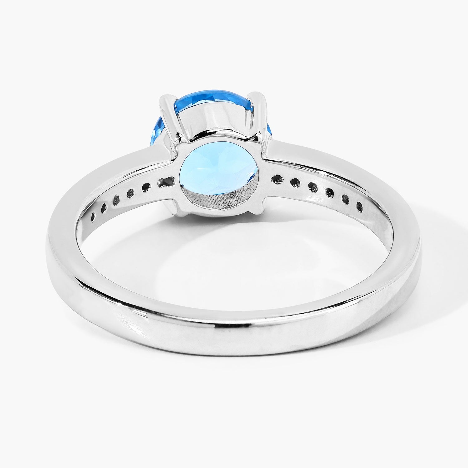 1.58 Ct Genuine Swiss Blue Topaz and Lab Diamond Silver Pave Ring