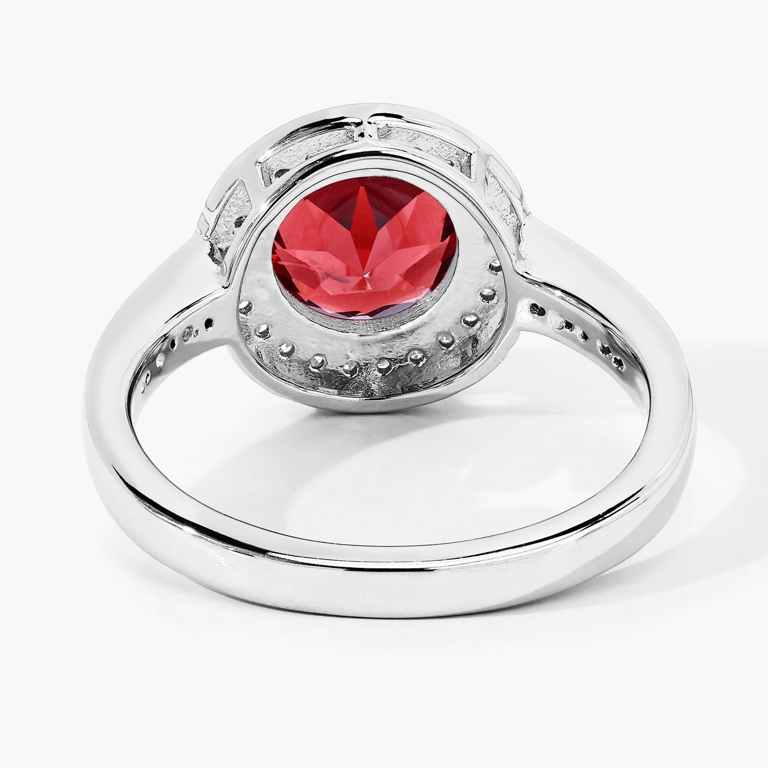 2.46 Ct Genuine Mozambique Garnet and Lab Diamond Silver Halo Ring