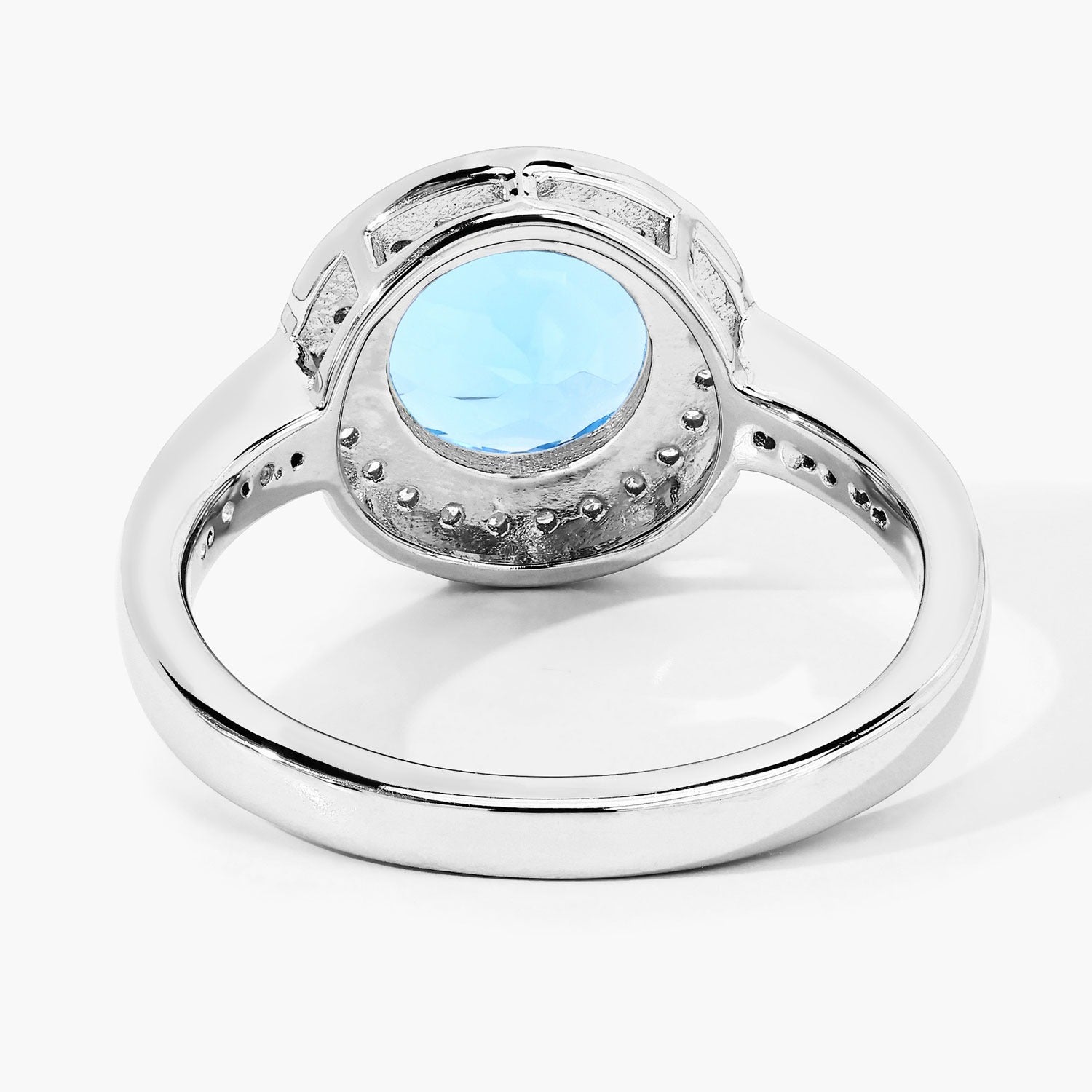 2.46 Ct Genuine Swiss Blue Topaz and Lab Diamond Silver Halo Ring