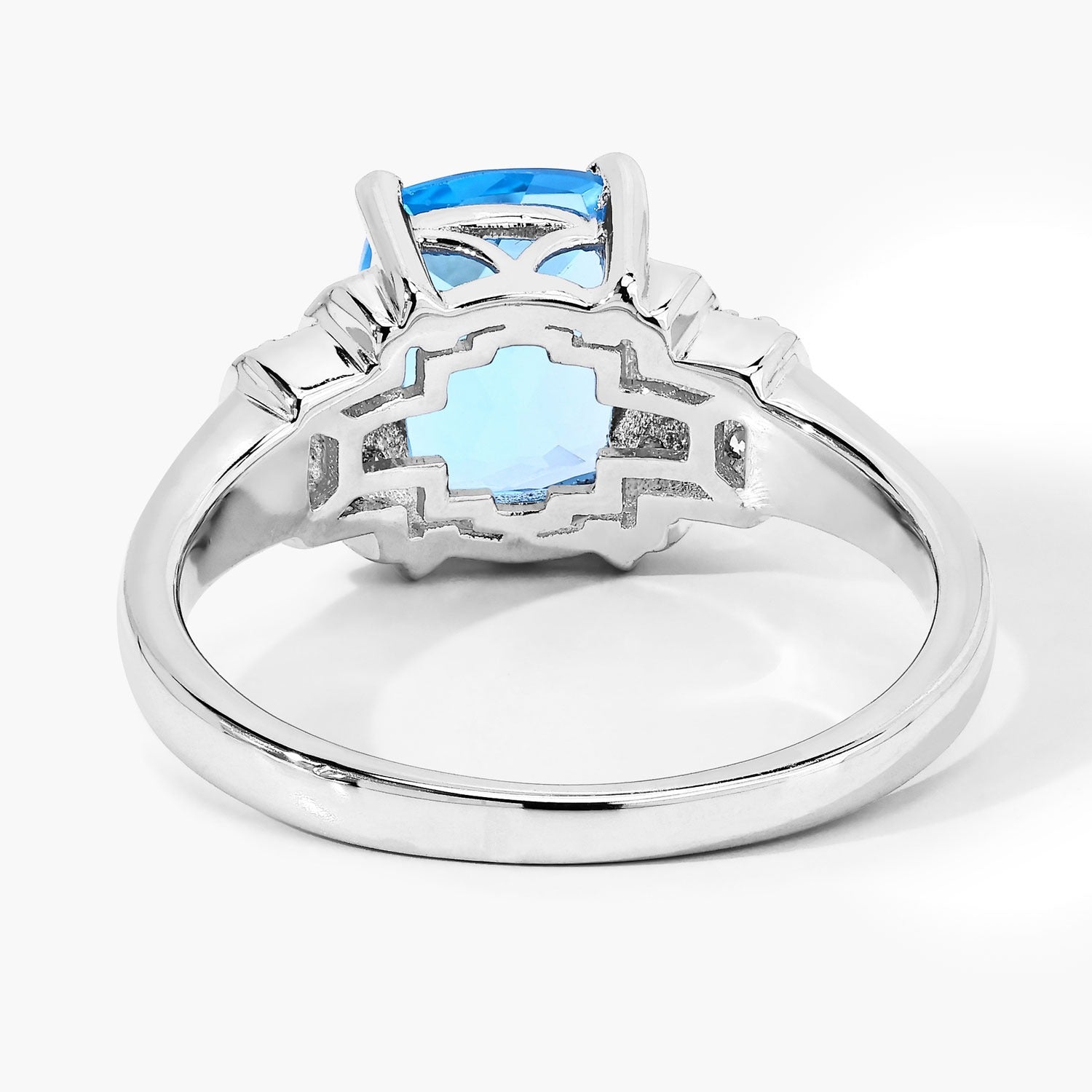 2.83 Ct Genuine Swiss Blue Topaz and Lab Diamond Silver Ring