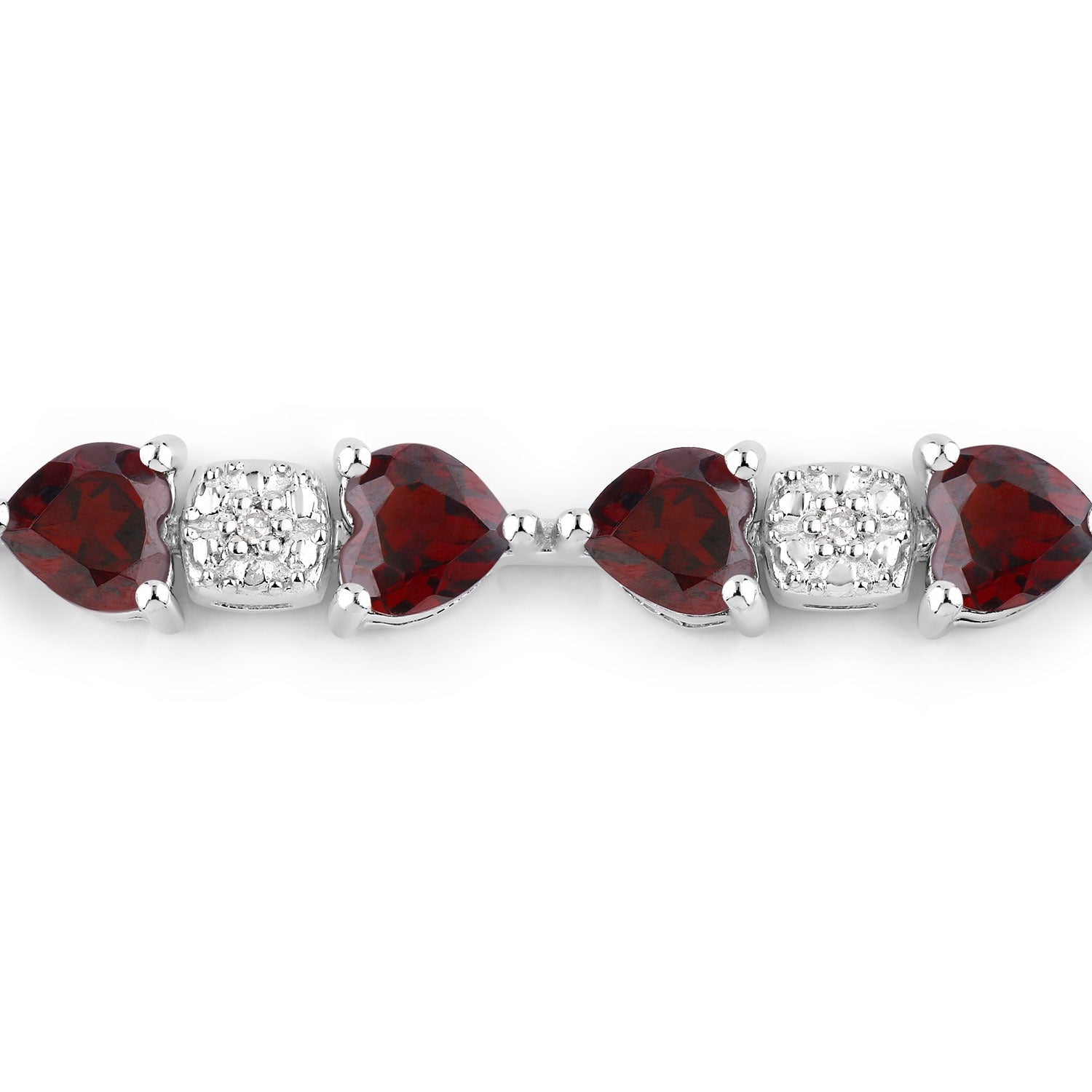 Genuine Red Garnet and Diamond Silver Heart Bracelet