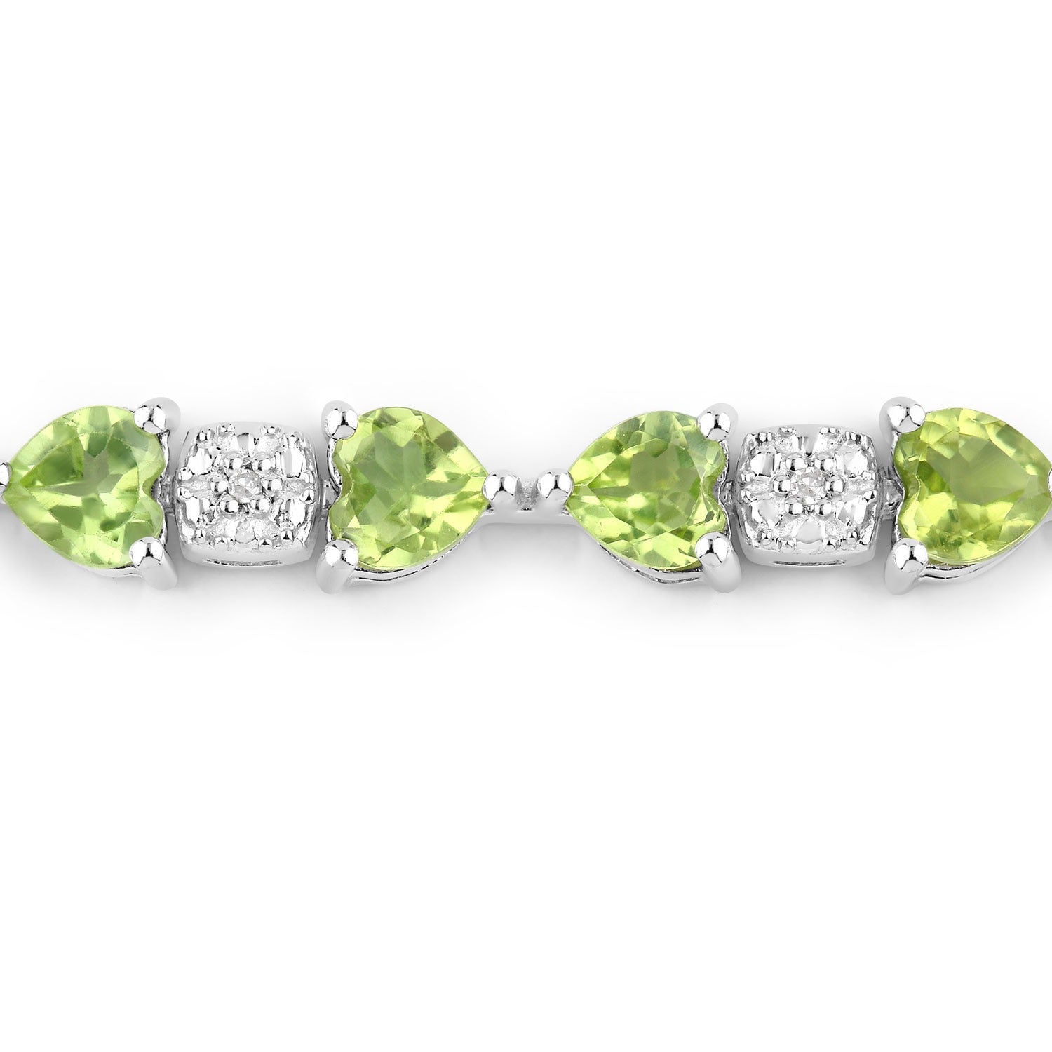 Genuine Peridot and Diamond Silver Heart Bracelet