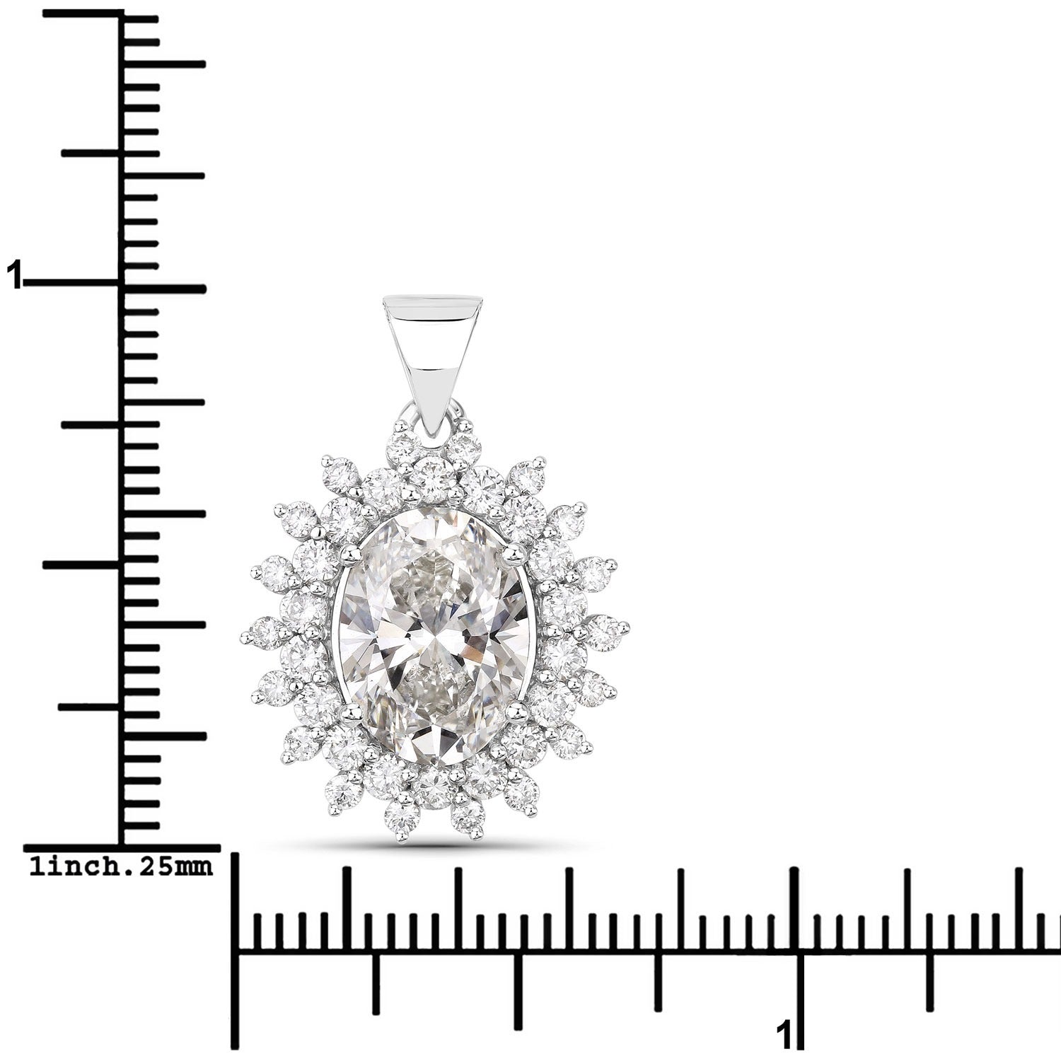 3.79 Ct Lab Grown Diamond Platinum Oval Floral Halo Bridal Pendant