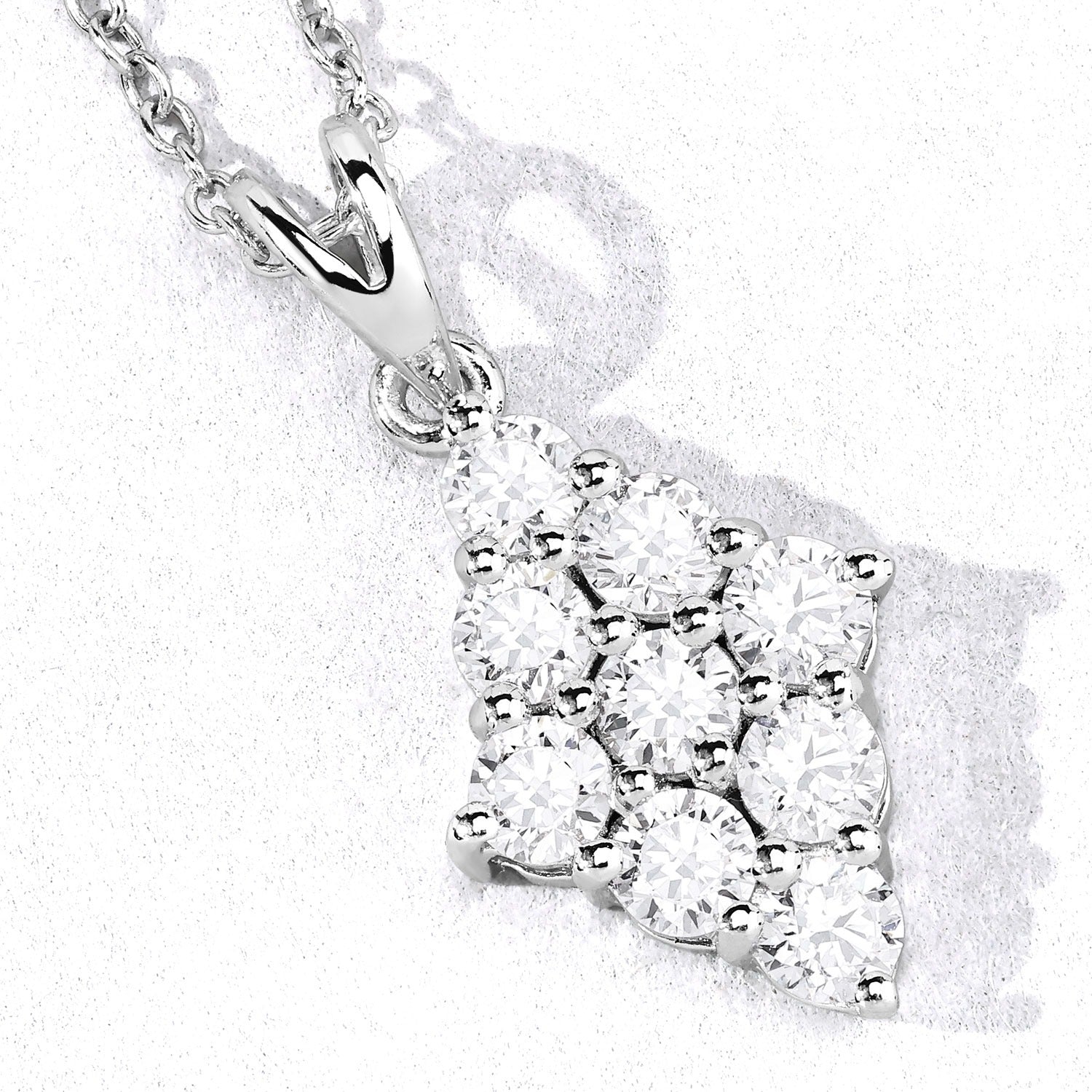 1.01 Cttw Round Lab Diamond Prong Rhodium Plated Silver Rhombus Cluster Pendant