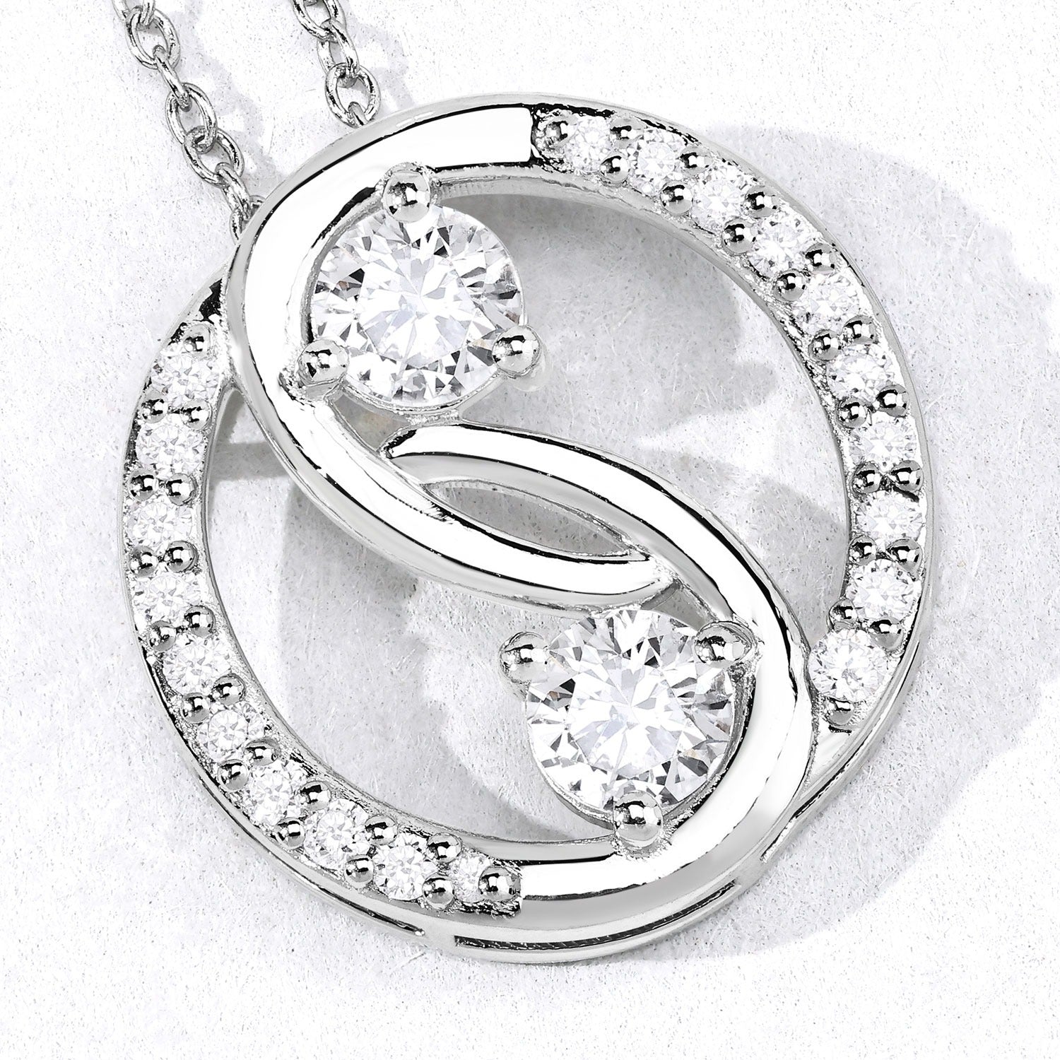 1 Cttw Round Lab Diamond Prong Rhodium Plated Silver Two Stone Swirl Circle Pendant