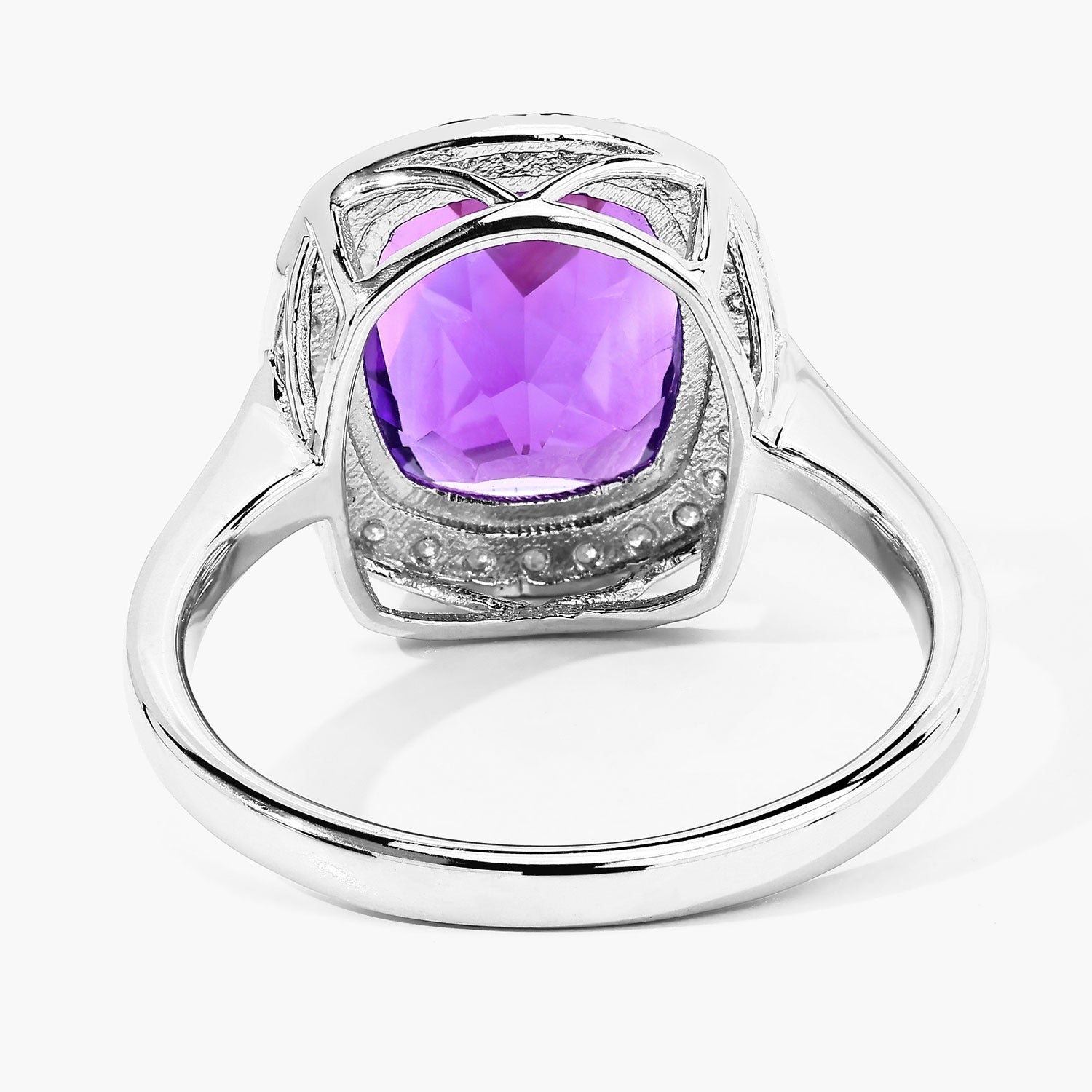 4.01 Ct Genuine Amethyst and Lab Diamond Silver Halo Ring Fine Color Jewels